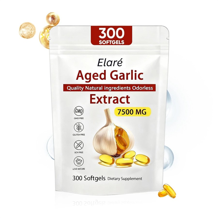 Elare Aged Garlic Extract, 300 Softgels, 7500mg Odorless | Heart & Immune pack 2