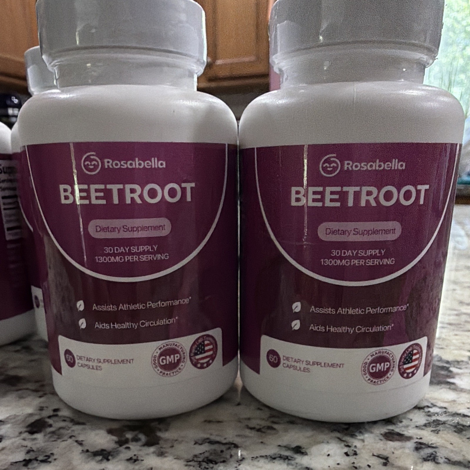 Rosabella Organic Beetroot 1300mg Veggie Capsules, 60 ct, Lot of 4, 03/2028