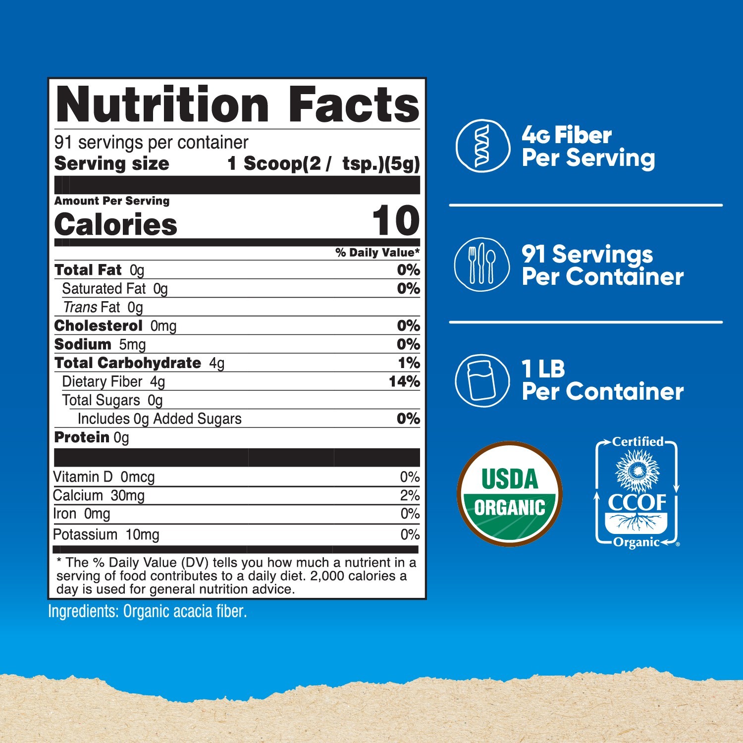 Nutricost Organic Acacia Fiber Powder (1 LB) Unflavored – USDA Organic