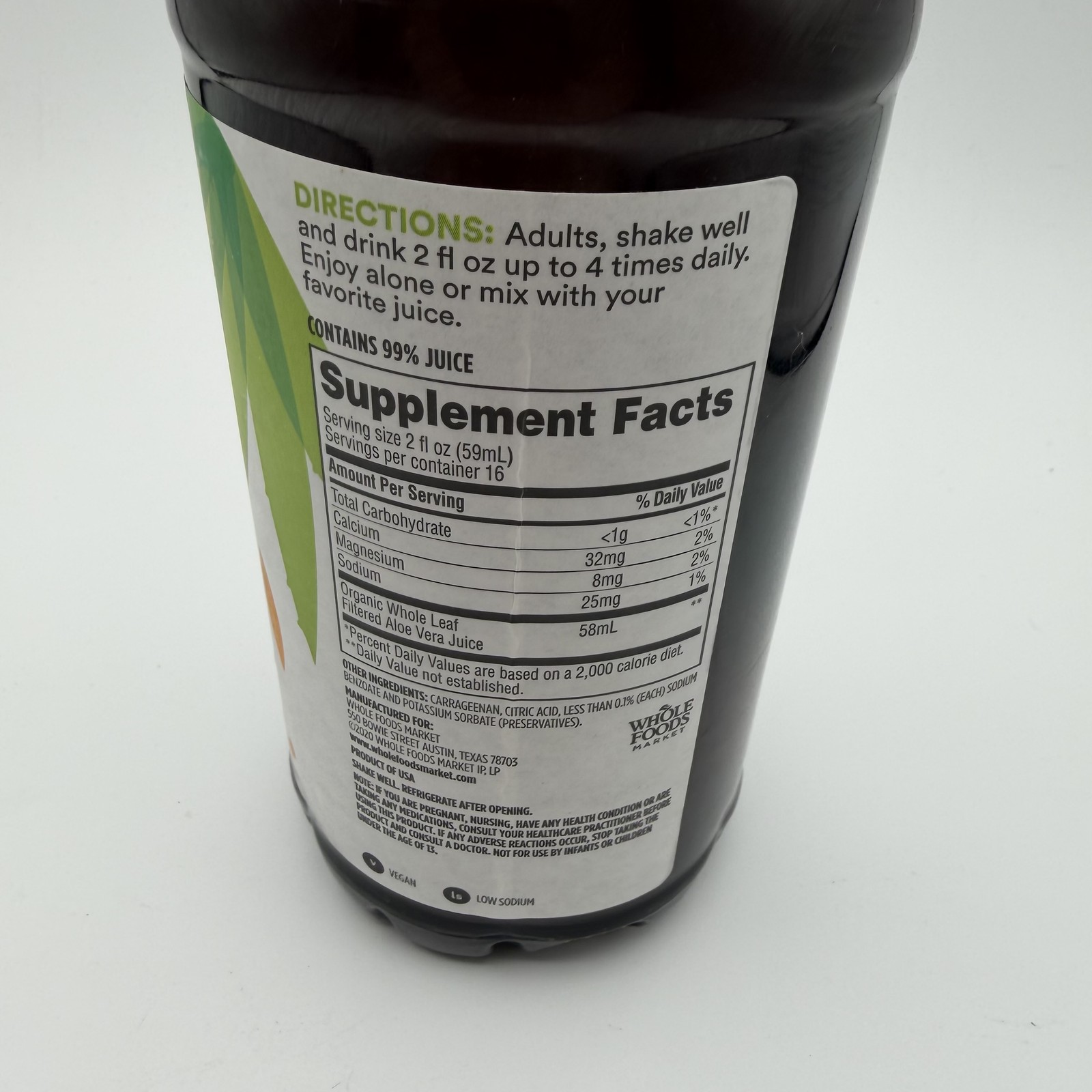 365 Whole Foods Market Whole Leaf Aloe Vera Gel Dietary Supplement 32 fl oz EXP