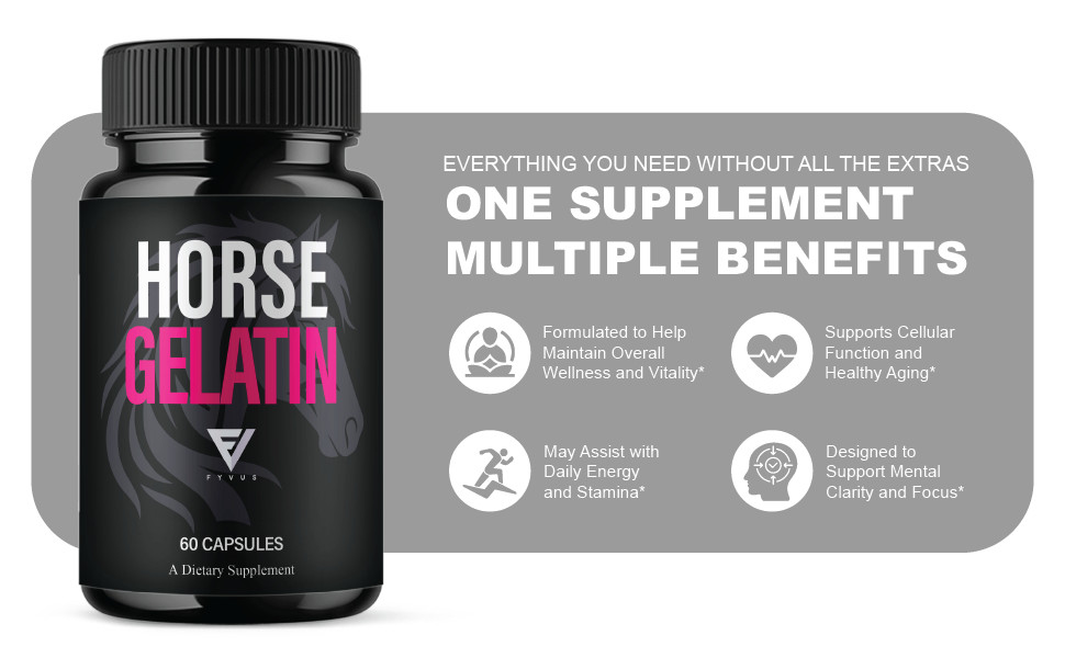 (2 Pack) Horse Gelatin Performance Capsules, Horse Gelatin Pills (120 Capsules)