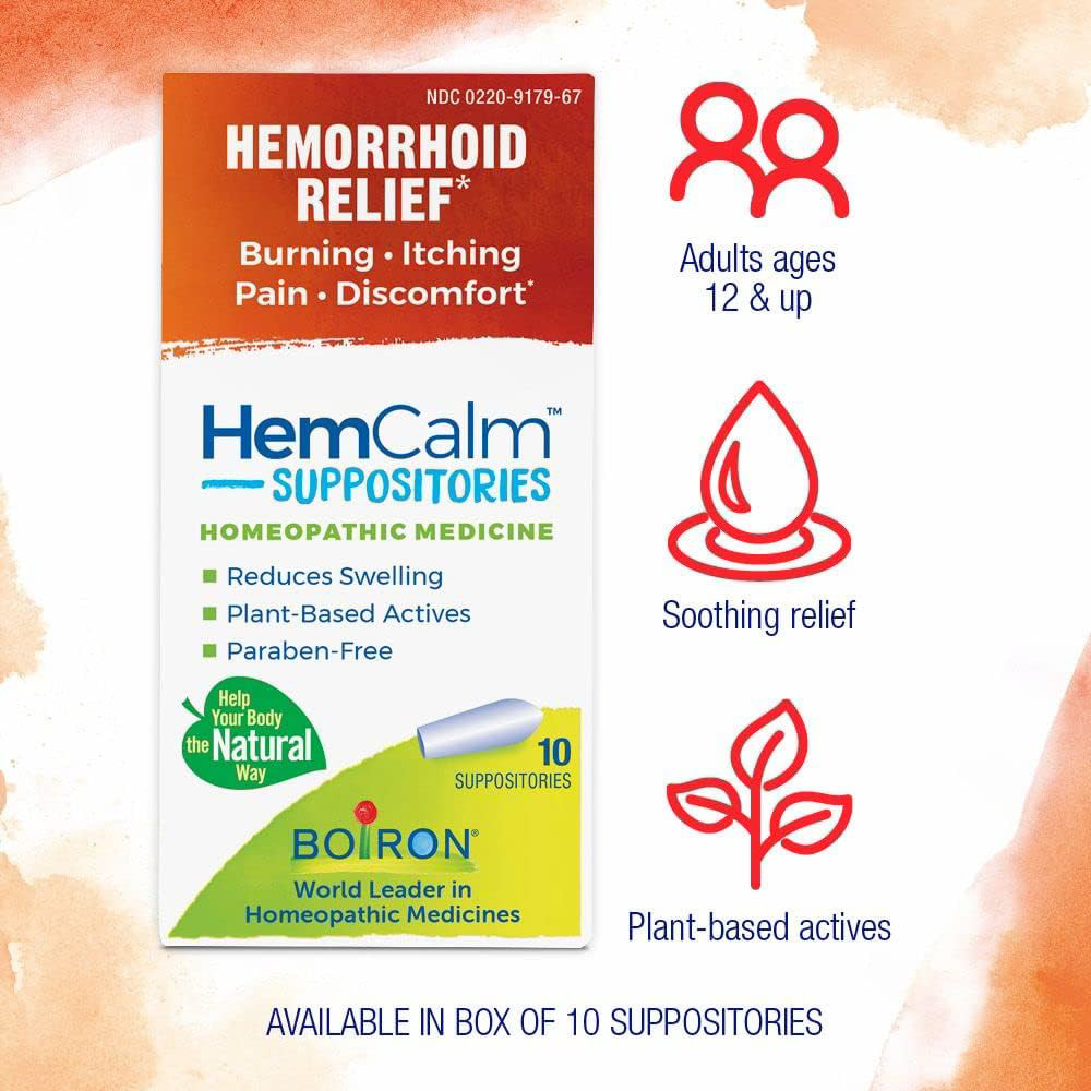 Boiron HemCalm Suppositories for Hemorrhoid Relief of Pain, Itching, Swelling or