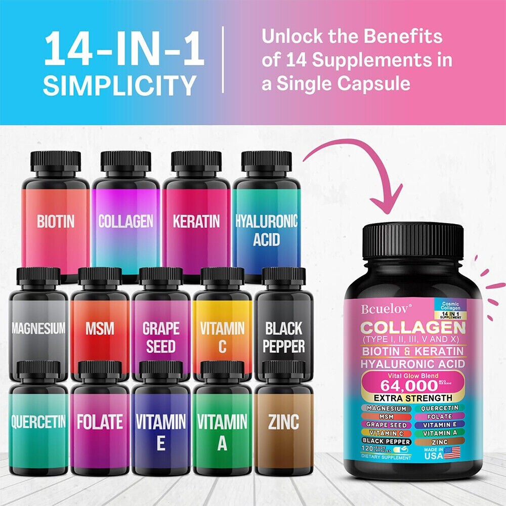 Collagen Peptides Type I II III V X – Biotin, Keratin, Hyaluronic Acid