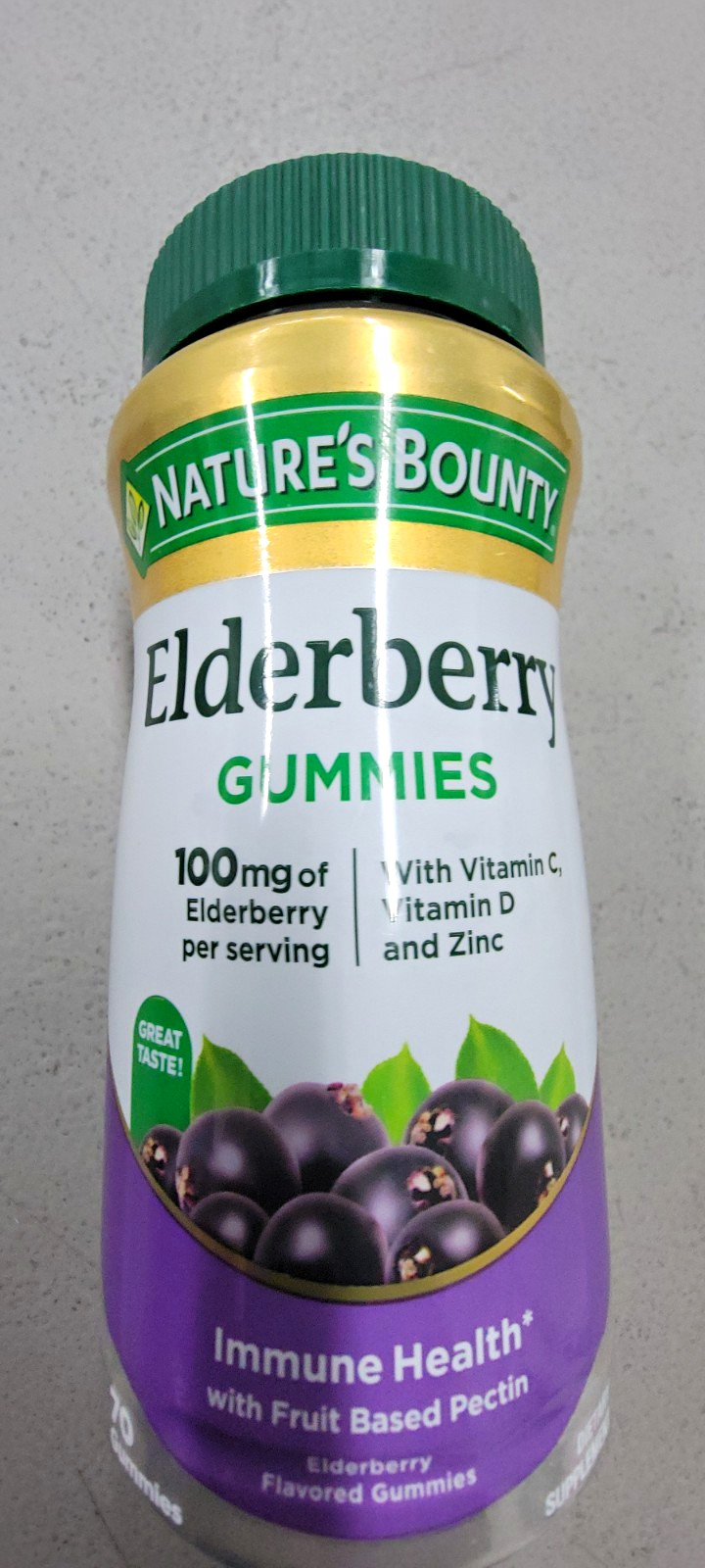 Nature’s Bounty Elderberry Gummies Immune Support Vit C D3 Zinc 70 Gelatin-Free