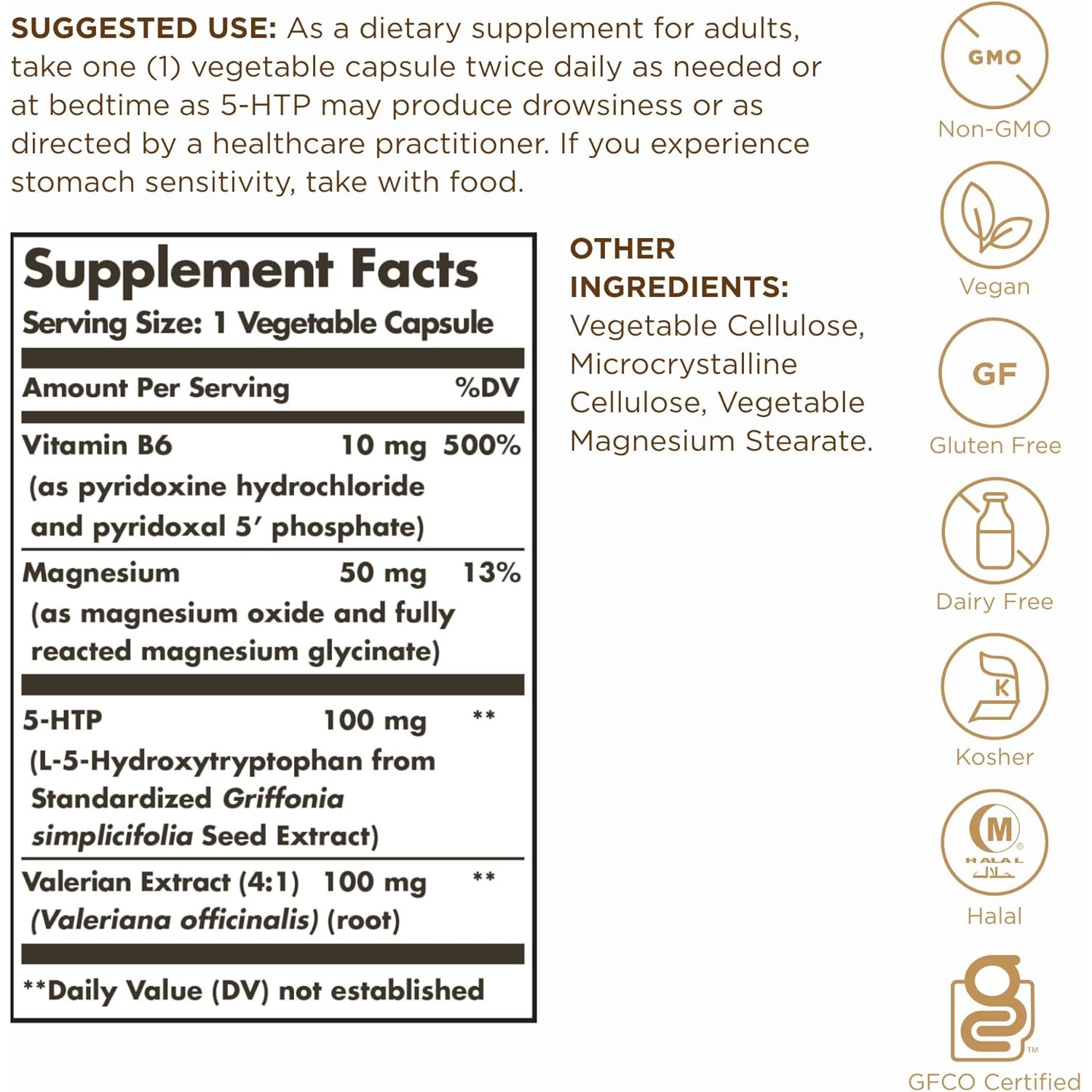 Solgar 5-HTP 100 mg, Promotes Relaxation, 90 Vegetable Capsules