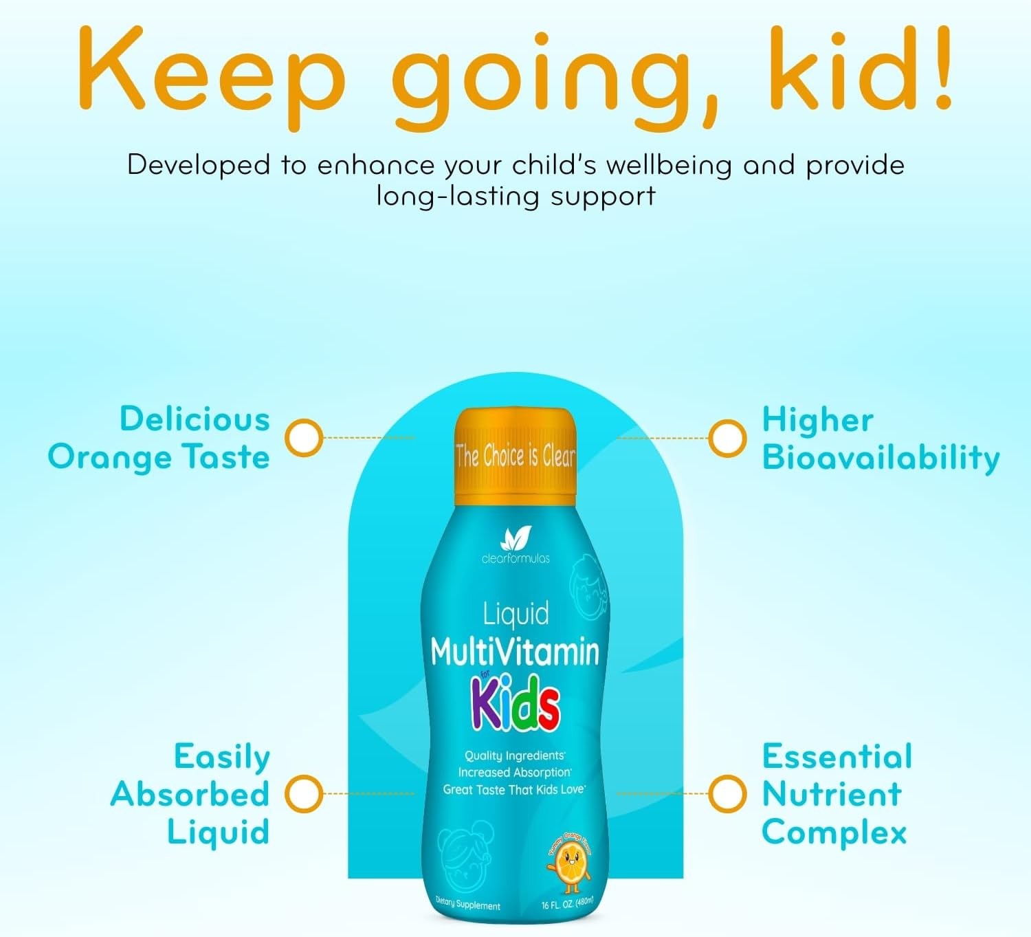 Kids Liquid Multivitamin Sugar Free Immune Support Orange Flavor 1 Month