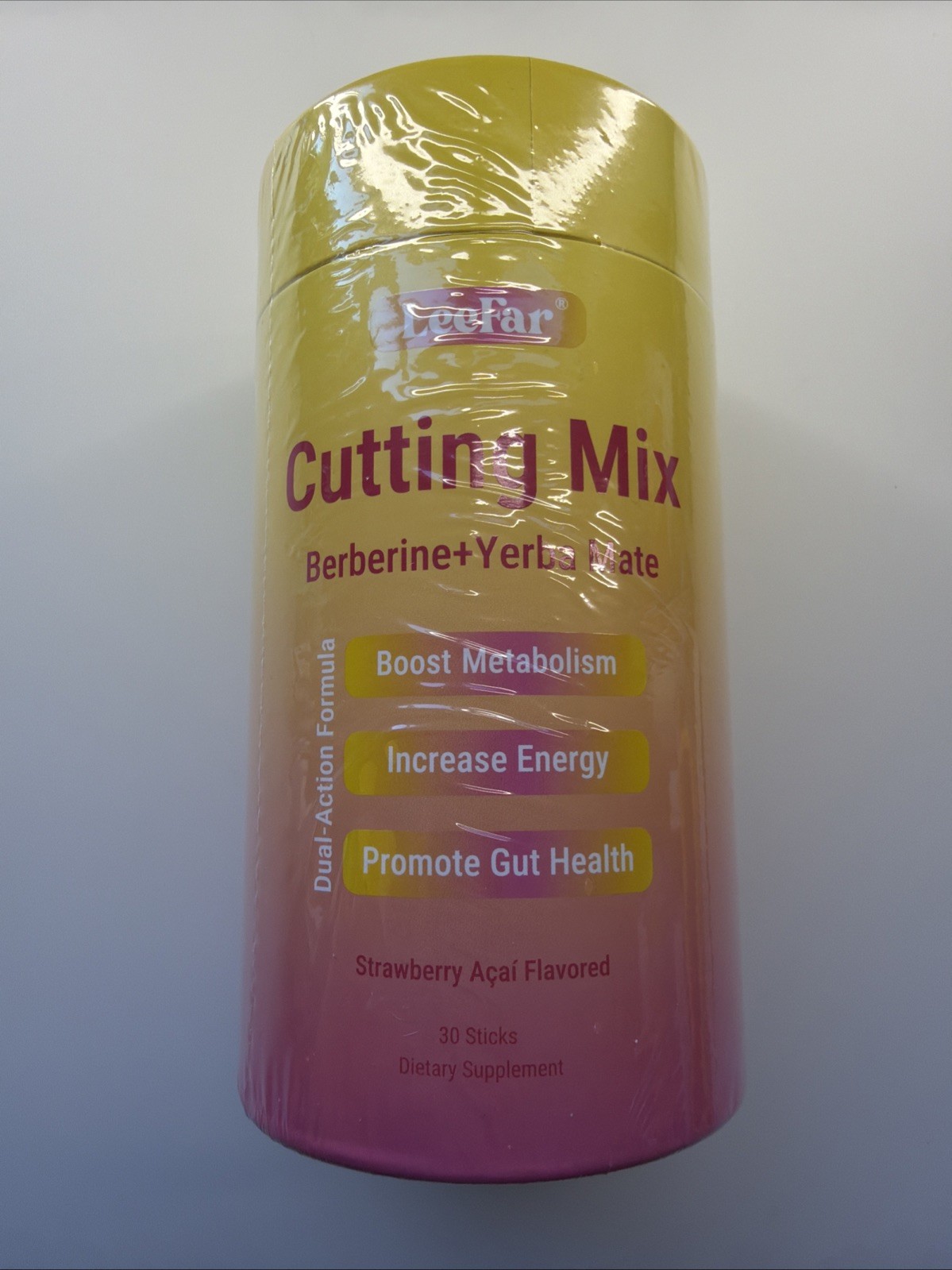 LeeFar Cutting Mix Berberine Yerba Mate Strawberry Acai Supplement 30 Sticks