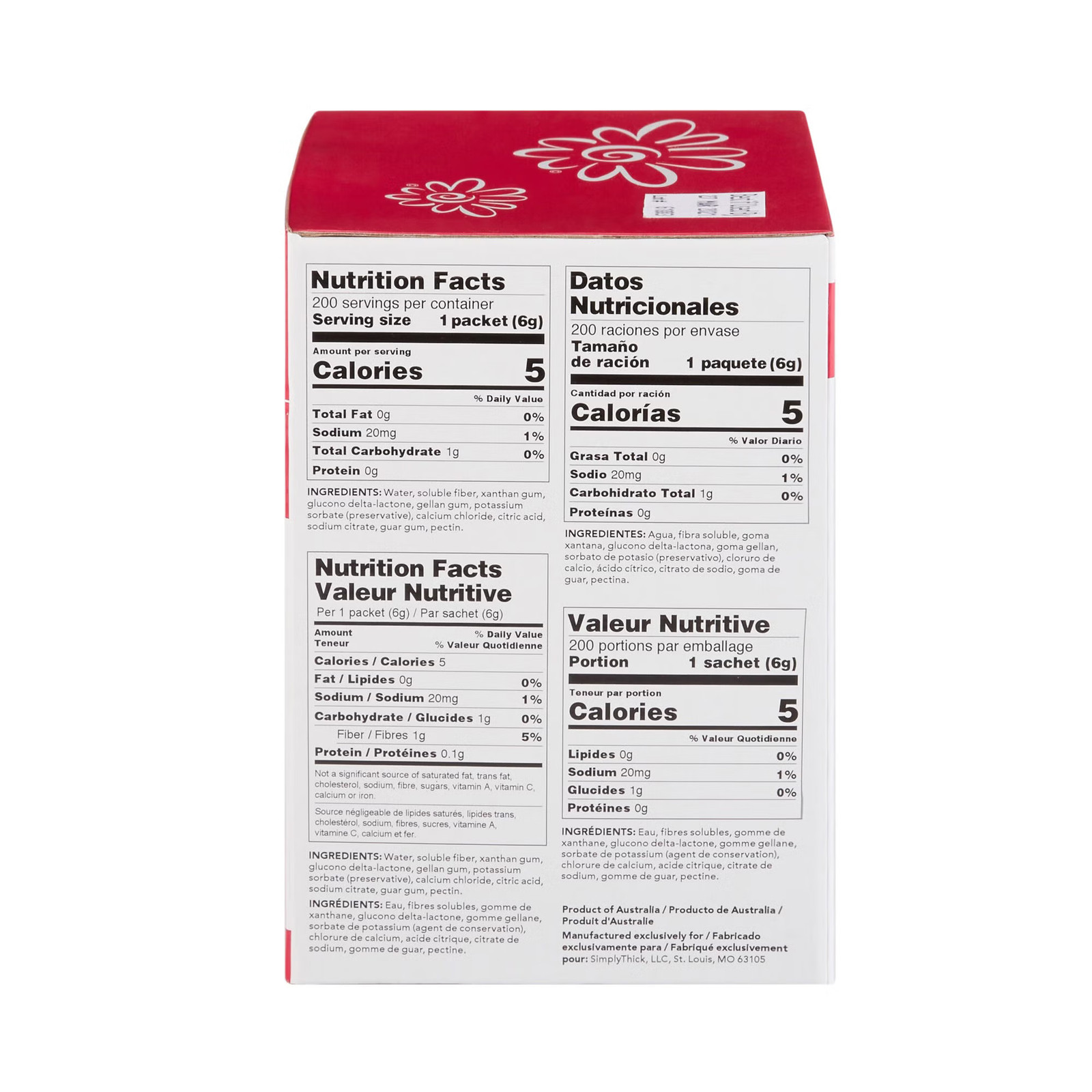 SimplyThick Easy Mix Food & Drink Thickener Unflavored 6 Gram Packet 200 Ct