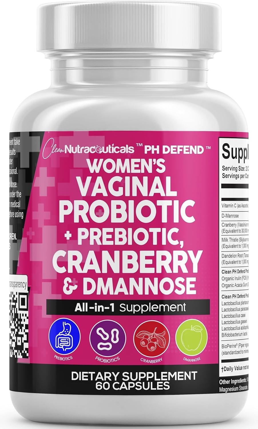 Clean Nutraceuticals Vaginal Probiotics for Women with Cranberry, D-Mannose, Pre