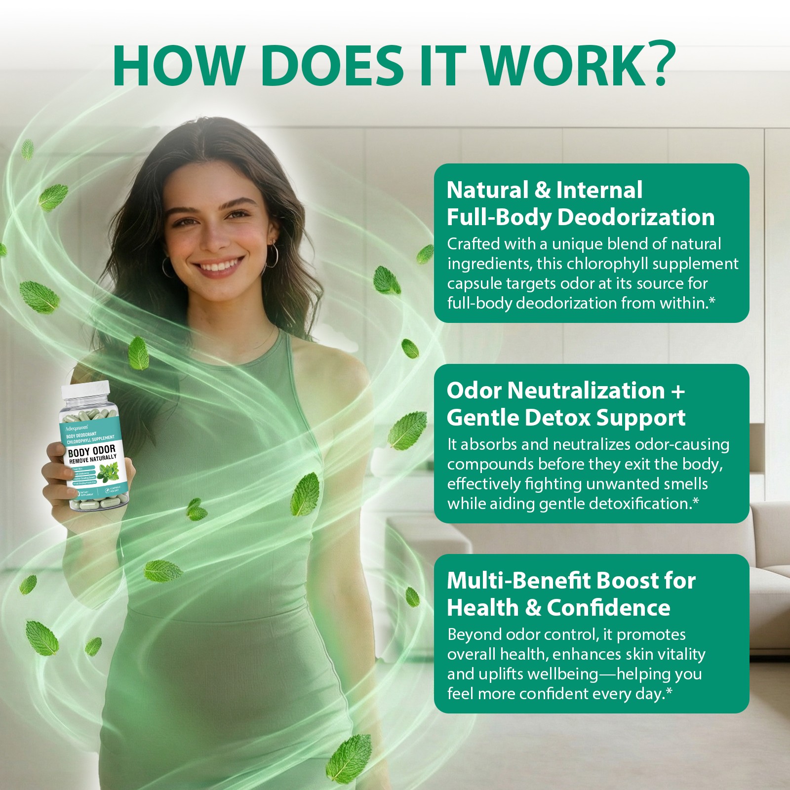 Chlorophyll Internal Deodorant Capsules,Full-Body Odor Control 30 Vegan Capsules
