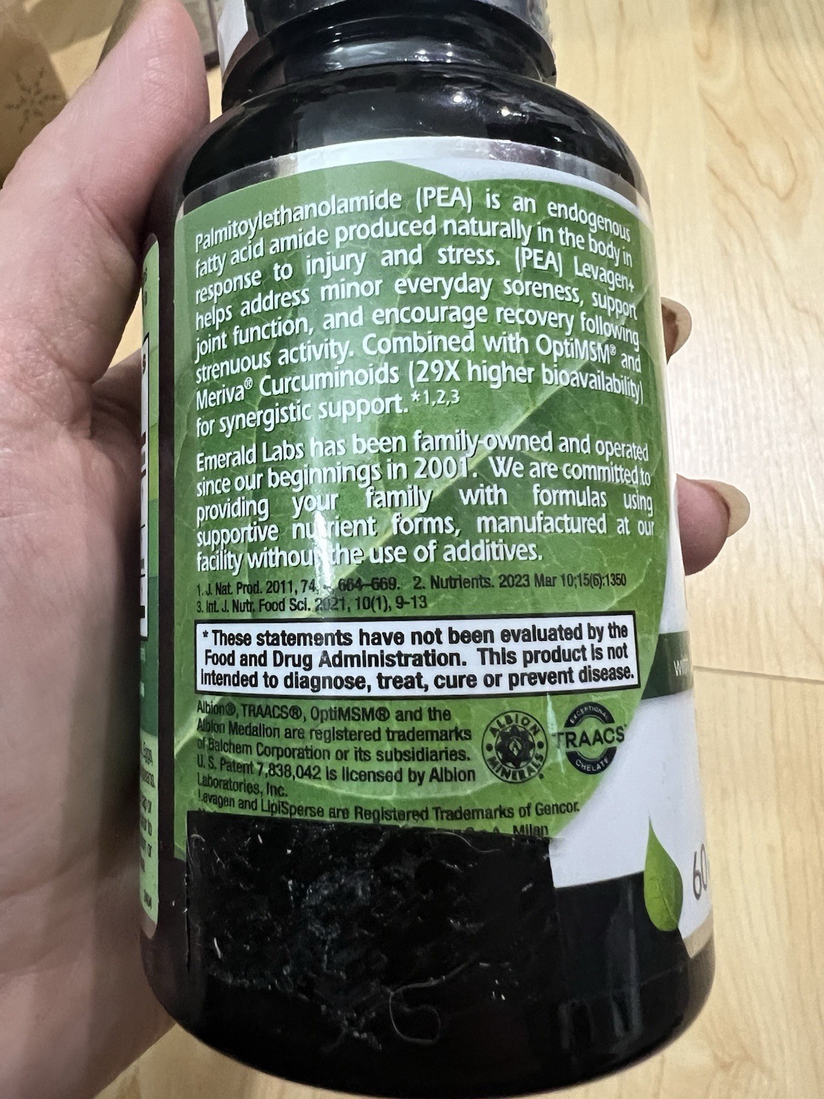 Emerald Labs Levagen+ PEA Meriva MSM 60 Capsules Joint Support Vegan Gluten-Free