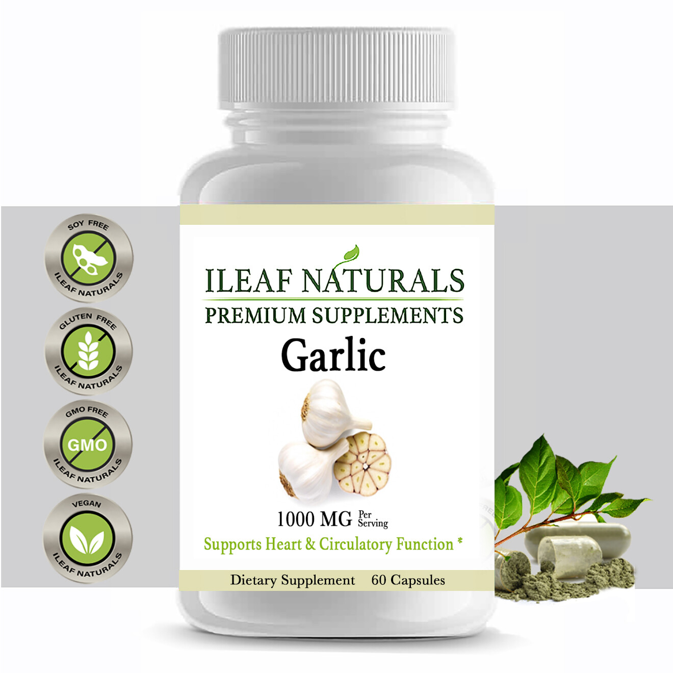iLeafNaturals Garlic Capsules Heart & Blood Pressure Support – 1000 MG