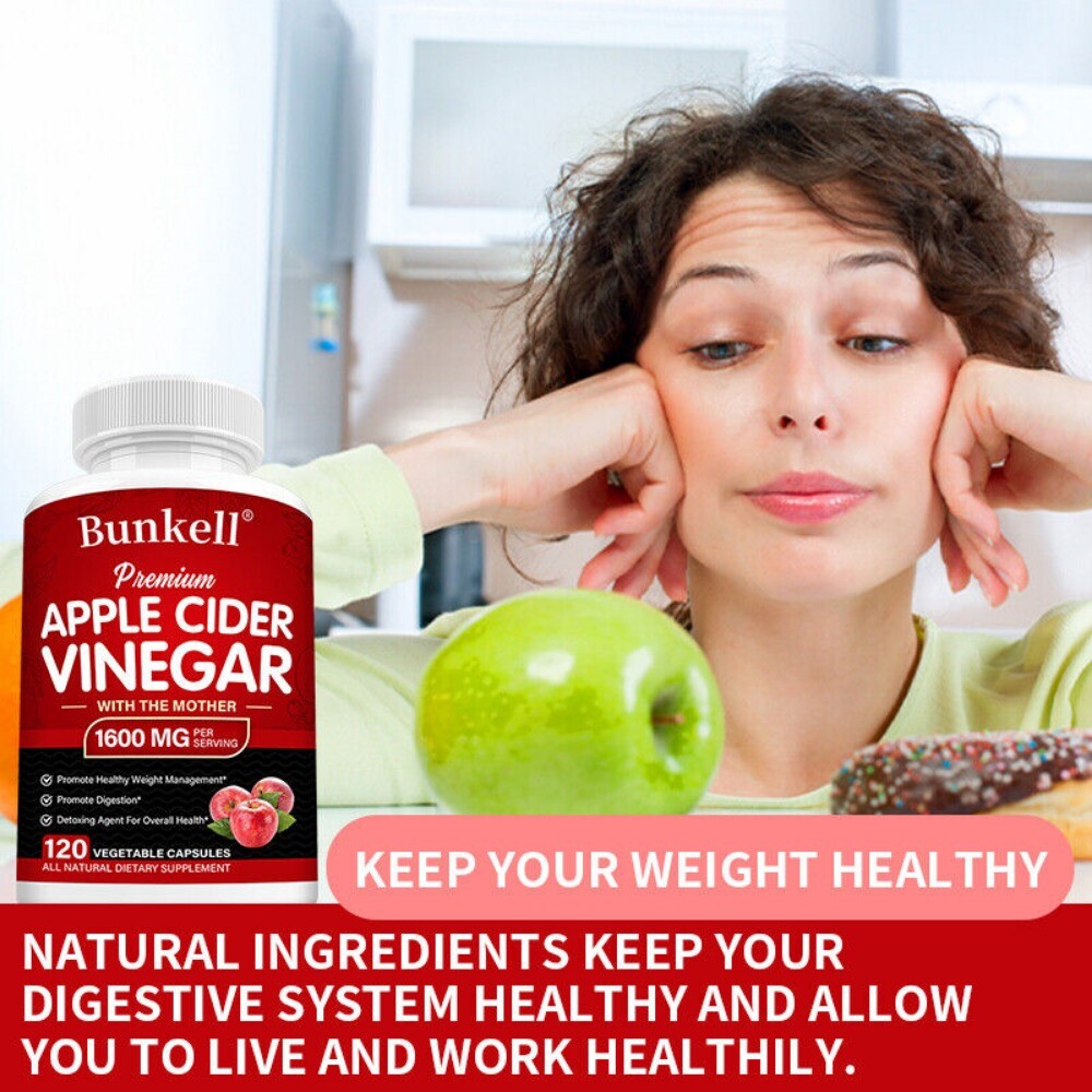 Vegan Apple Cider Vinegar with Mother 1600mg ACV Supplement Promote Digestion