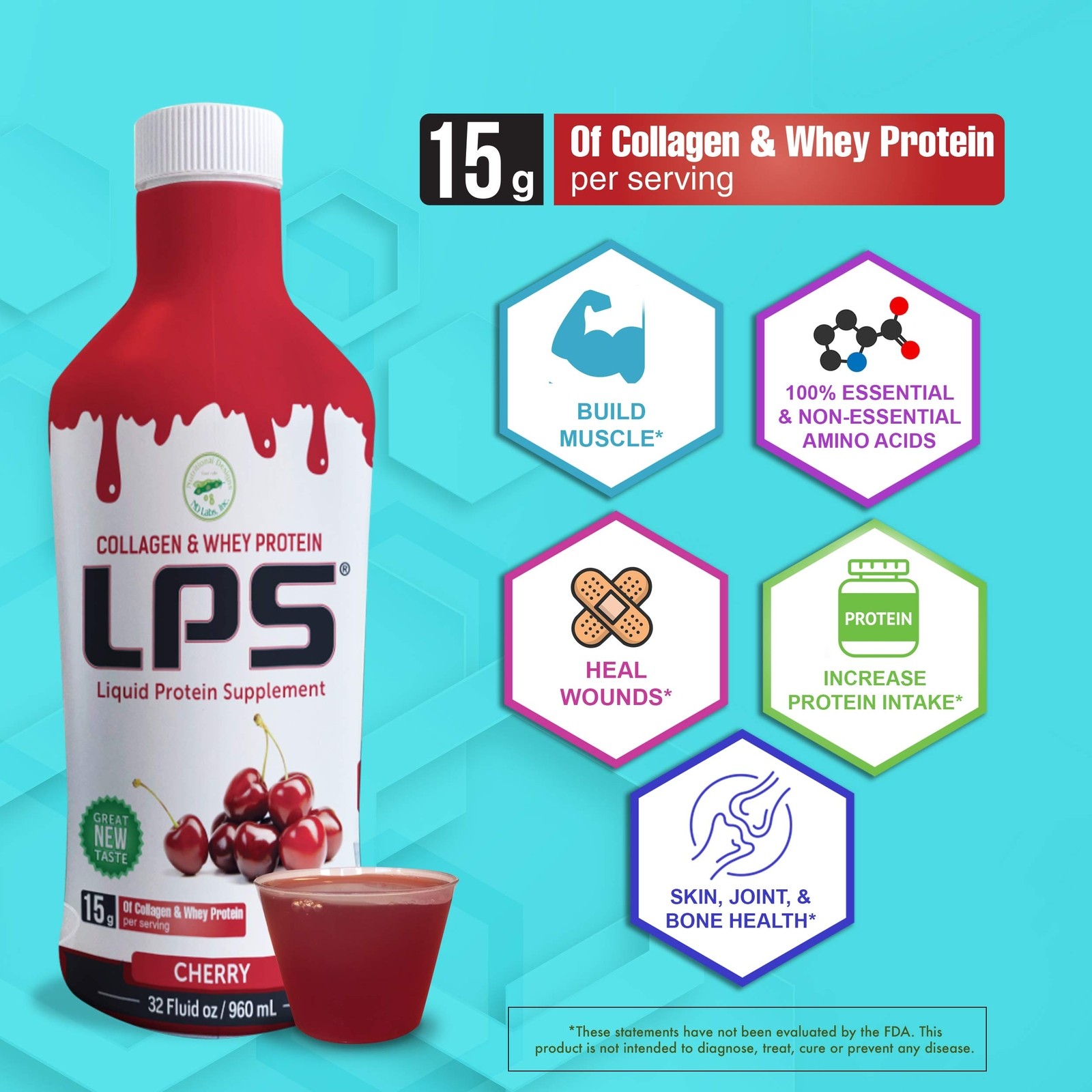 LPS Liquid Protein Supplement Collagen & Whey Honey Vanilla 15 Grams 32 Fl Oz.