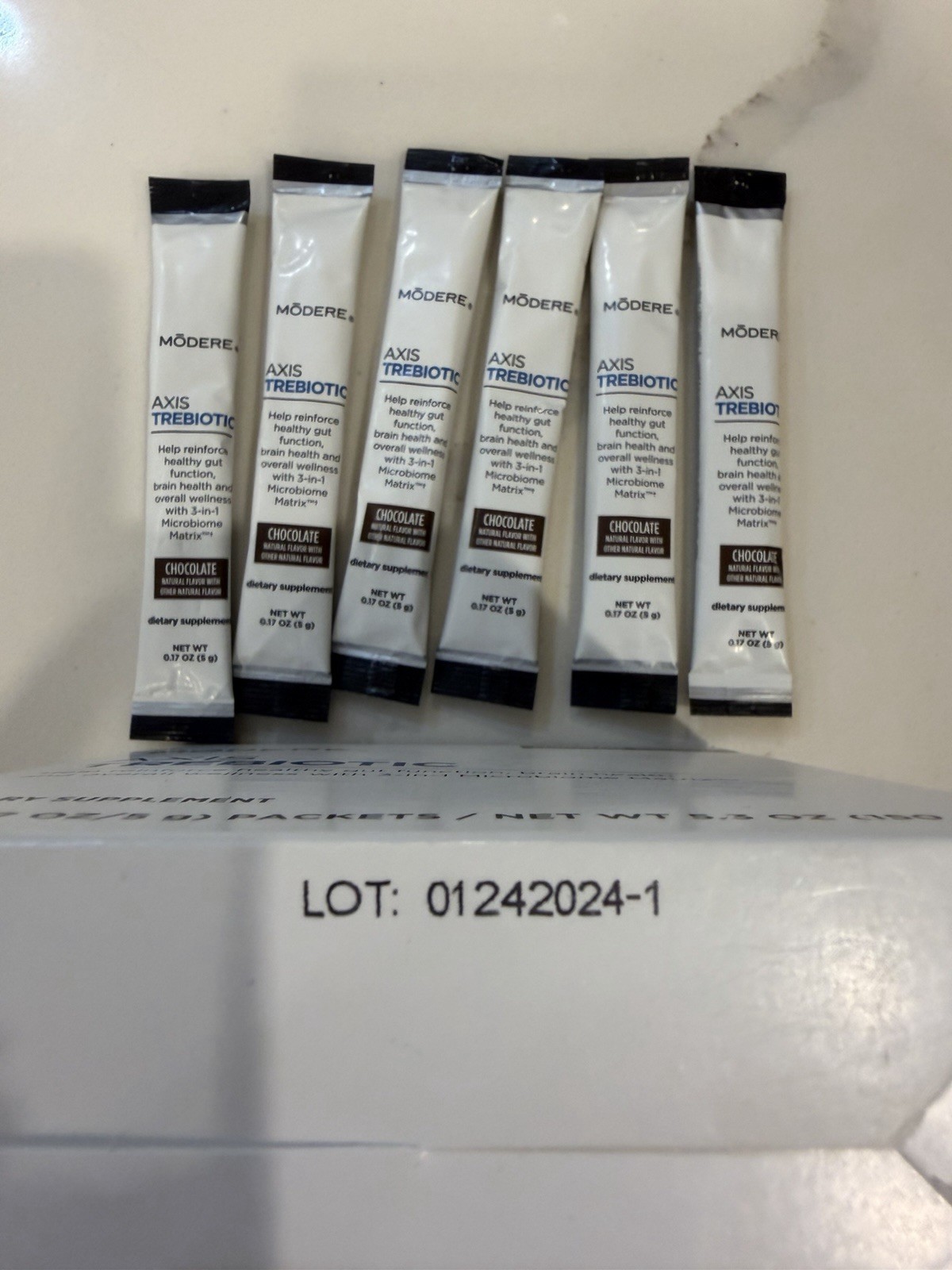 Modere Axis Trebiotic Pre/Pro/Postbiotic Chocolate 24 indiv Packets 5gNo Box