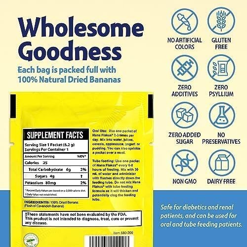 Nana Flakes 100% Dried Banana Natural Remedy 1 Lb. 69 Servings