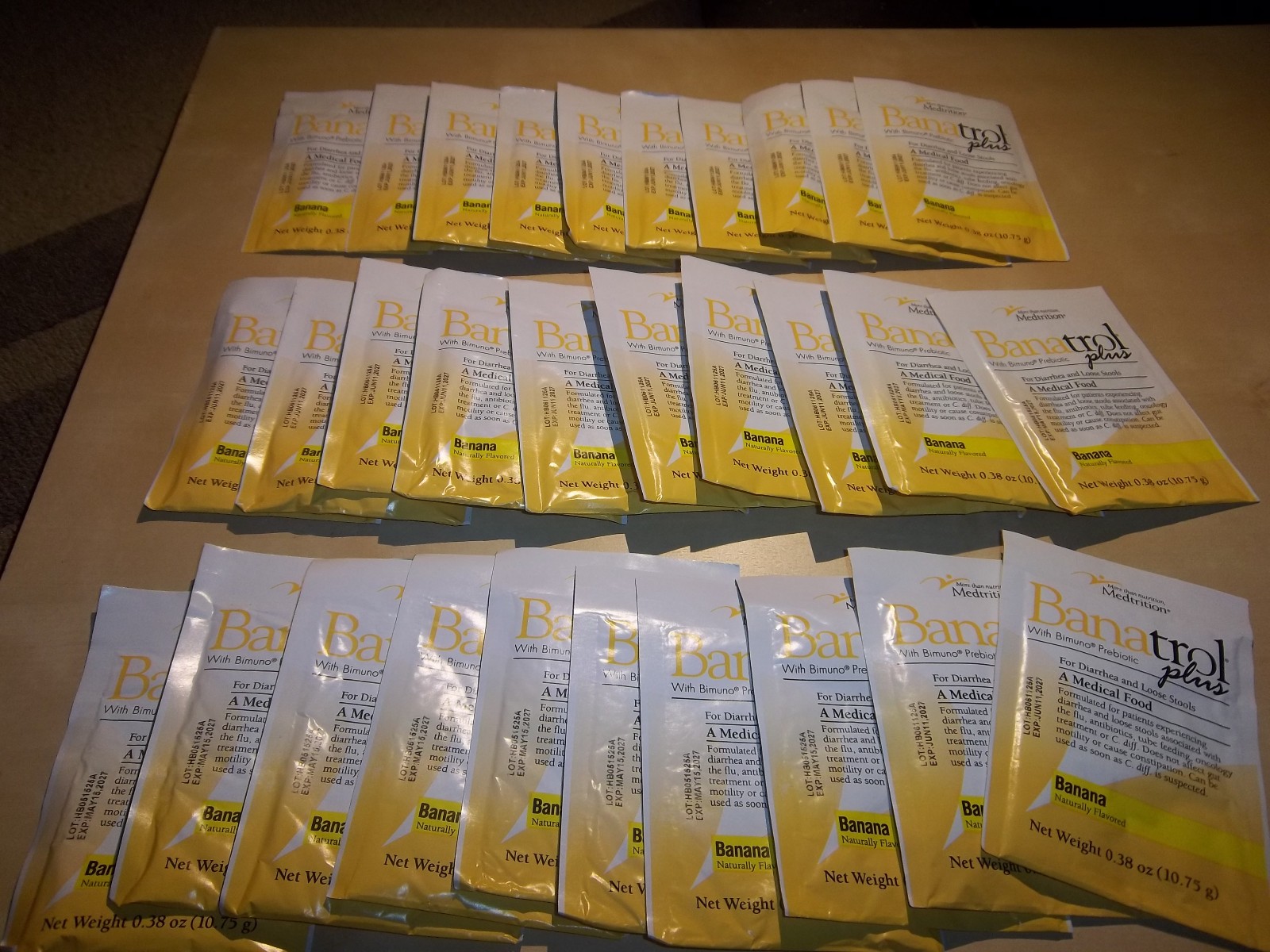 30 Pack Banatrol Plus Oral Supplement Fiber Banana Flavor Powder 11 Gram Packet