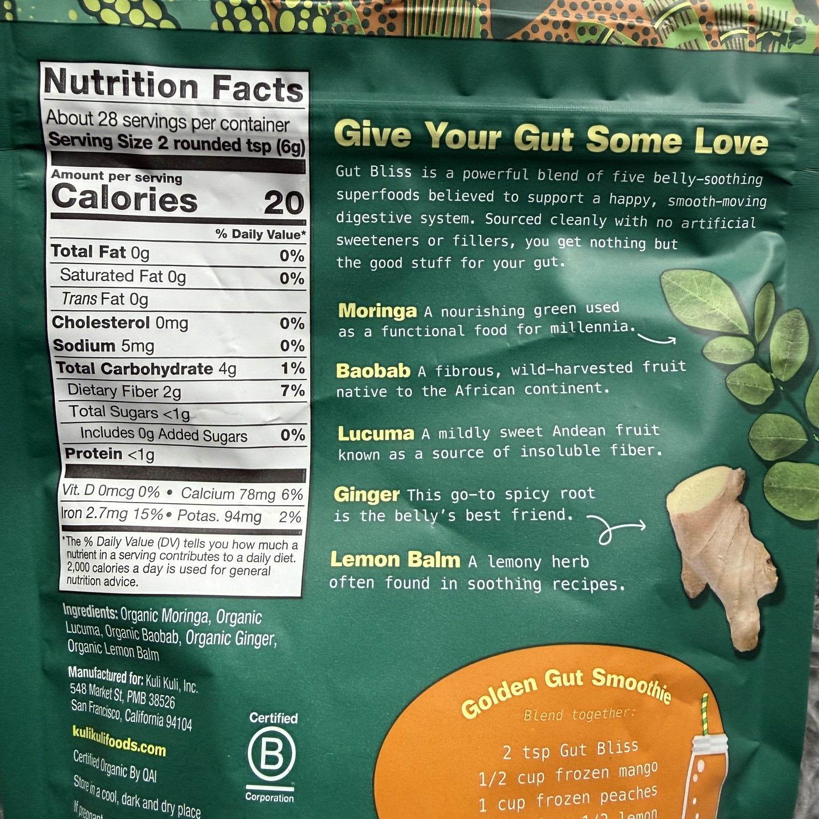 Kuli Kuli Gut Bliss Superfood Blend Powder 6oz 28 Servings Organic Gut Health