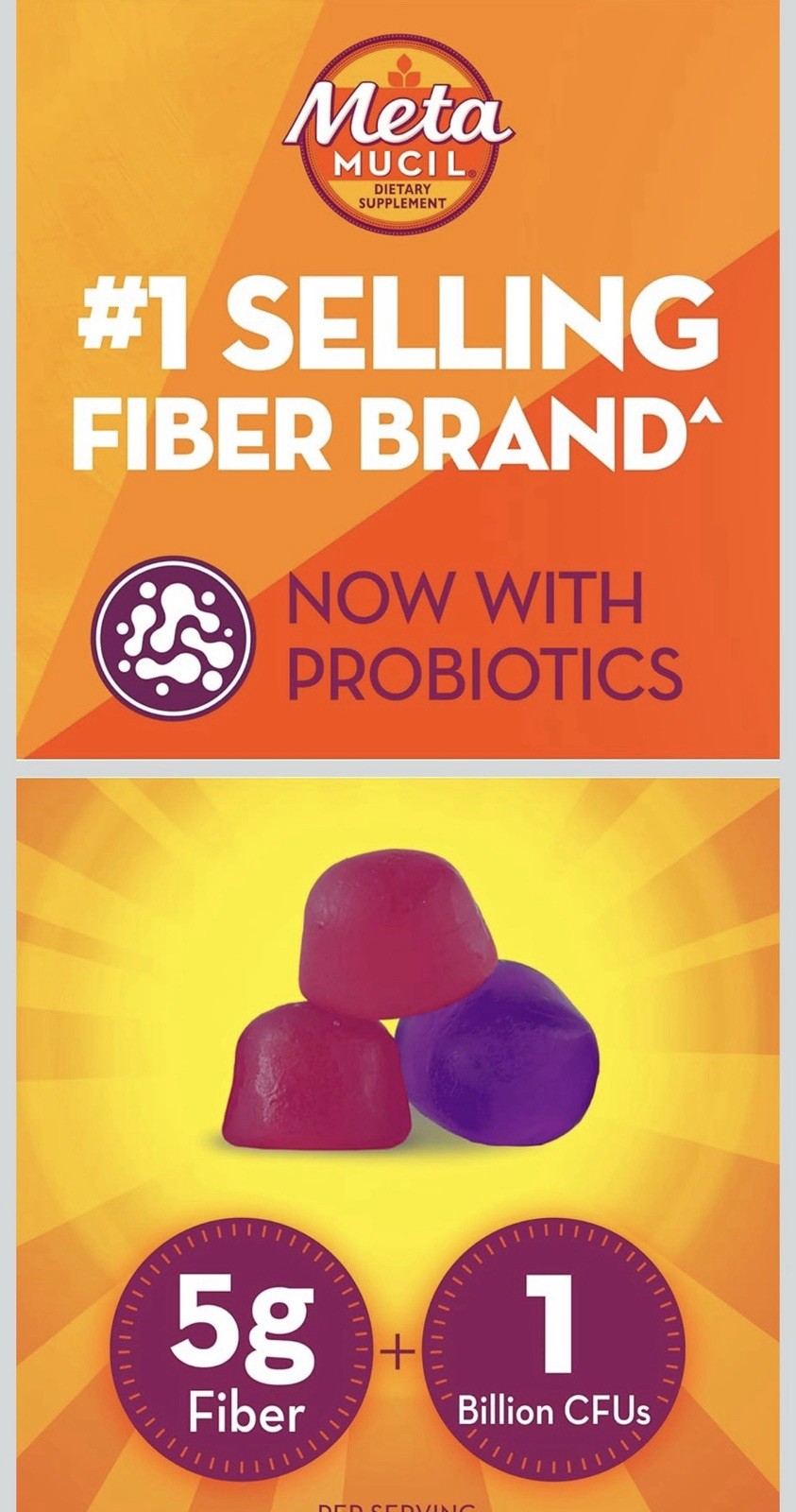 Metamucil Fiber + Probiotics No Sugar Added Gummies 90 Ct Strawberry Kiwi