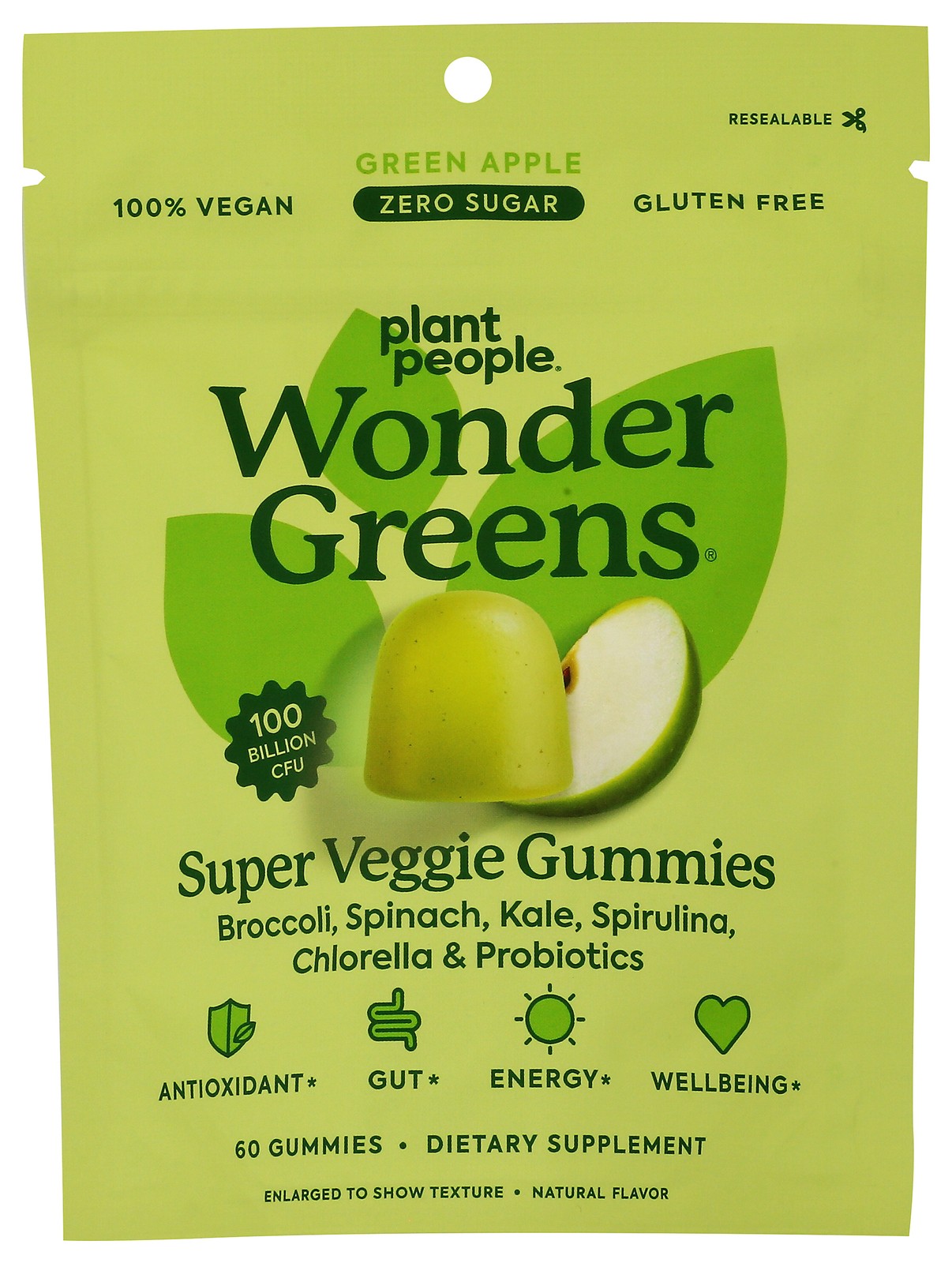 Wonder Greens Plant People Green Apple Super Veggie Gummies 60 Count Ct 1 Pack