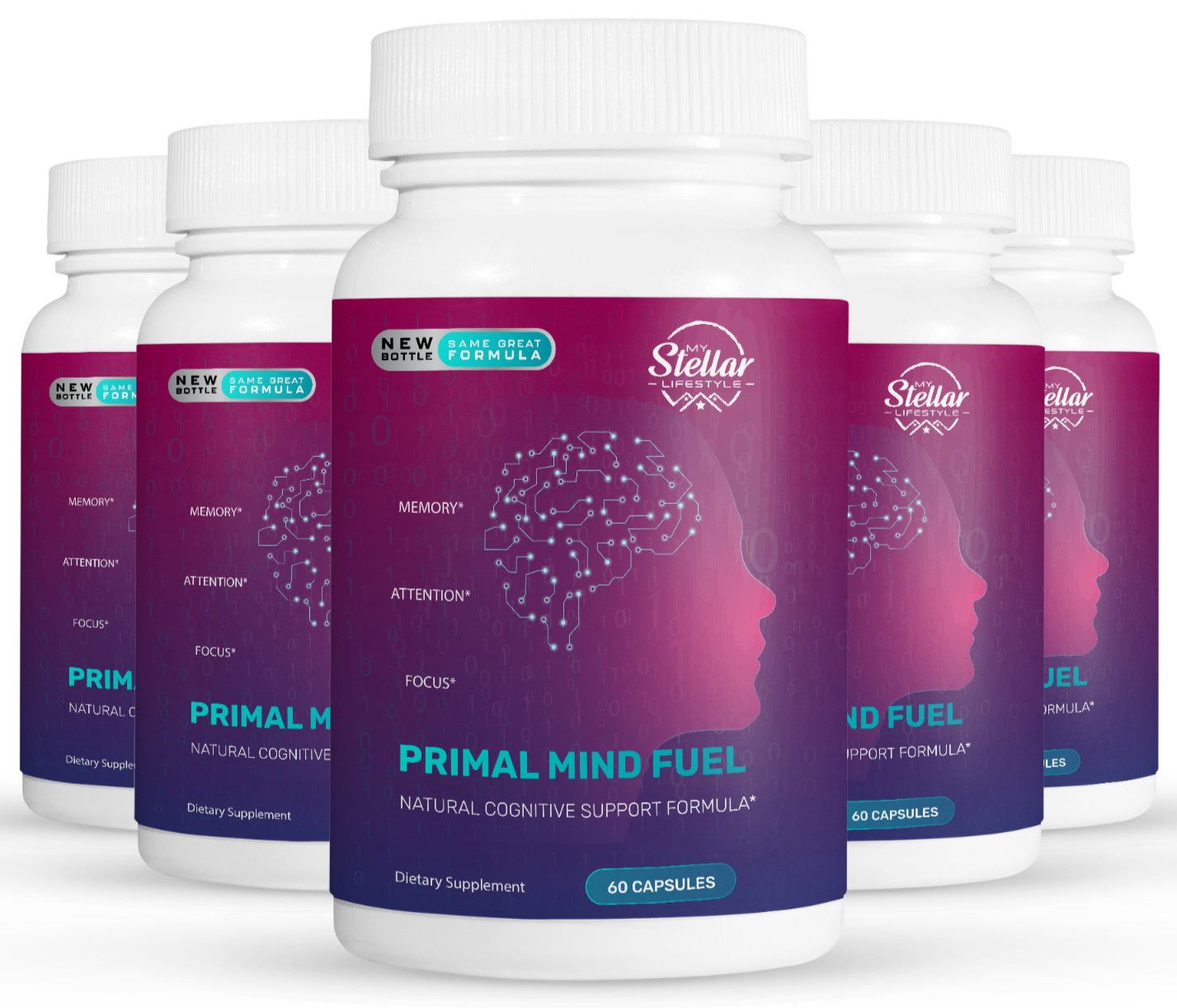 5 Pack Primal Mind Fuel, natural cognitive support helps memory-60 Capsules x5