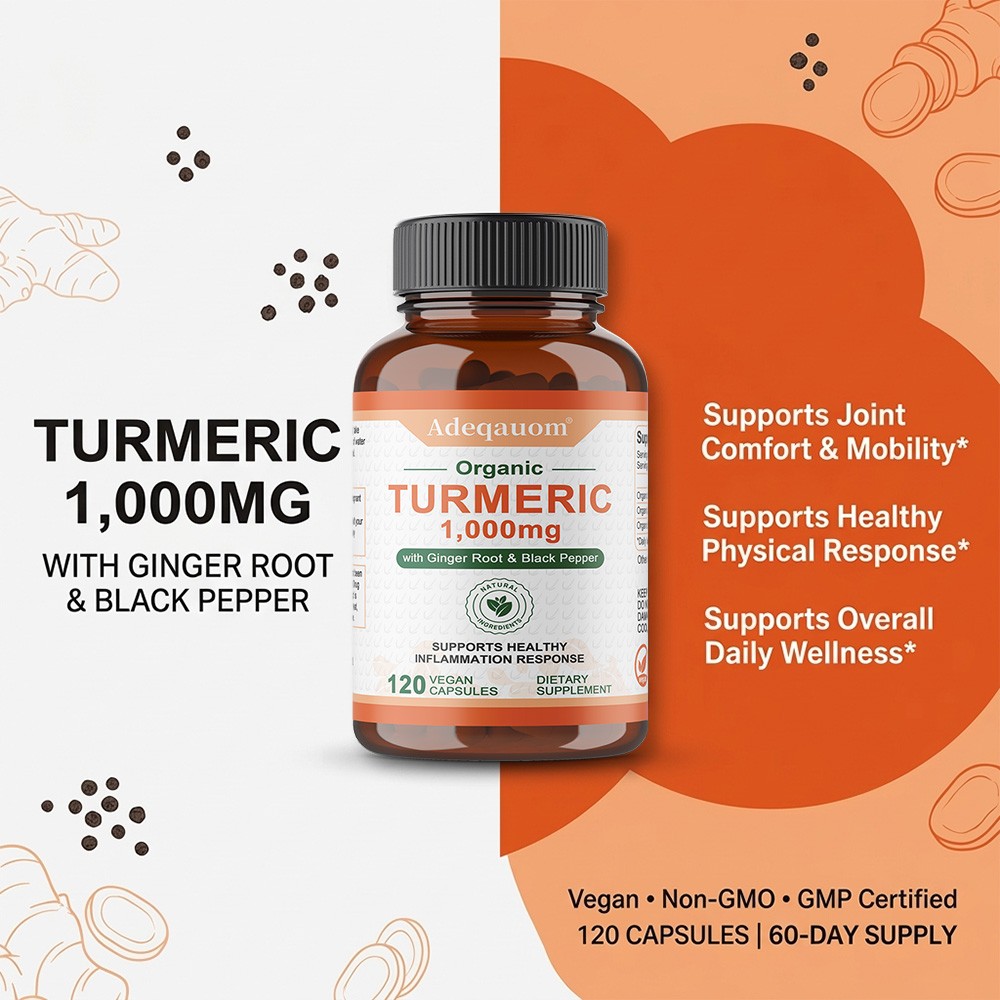 1000mg Organic Turmeric Complex Capsules, Joint Mobility, Comfort 30/60/120 Caps