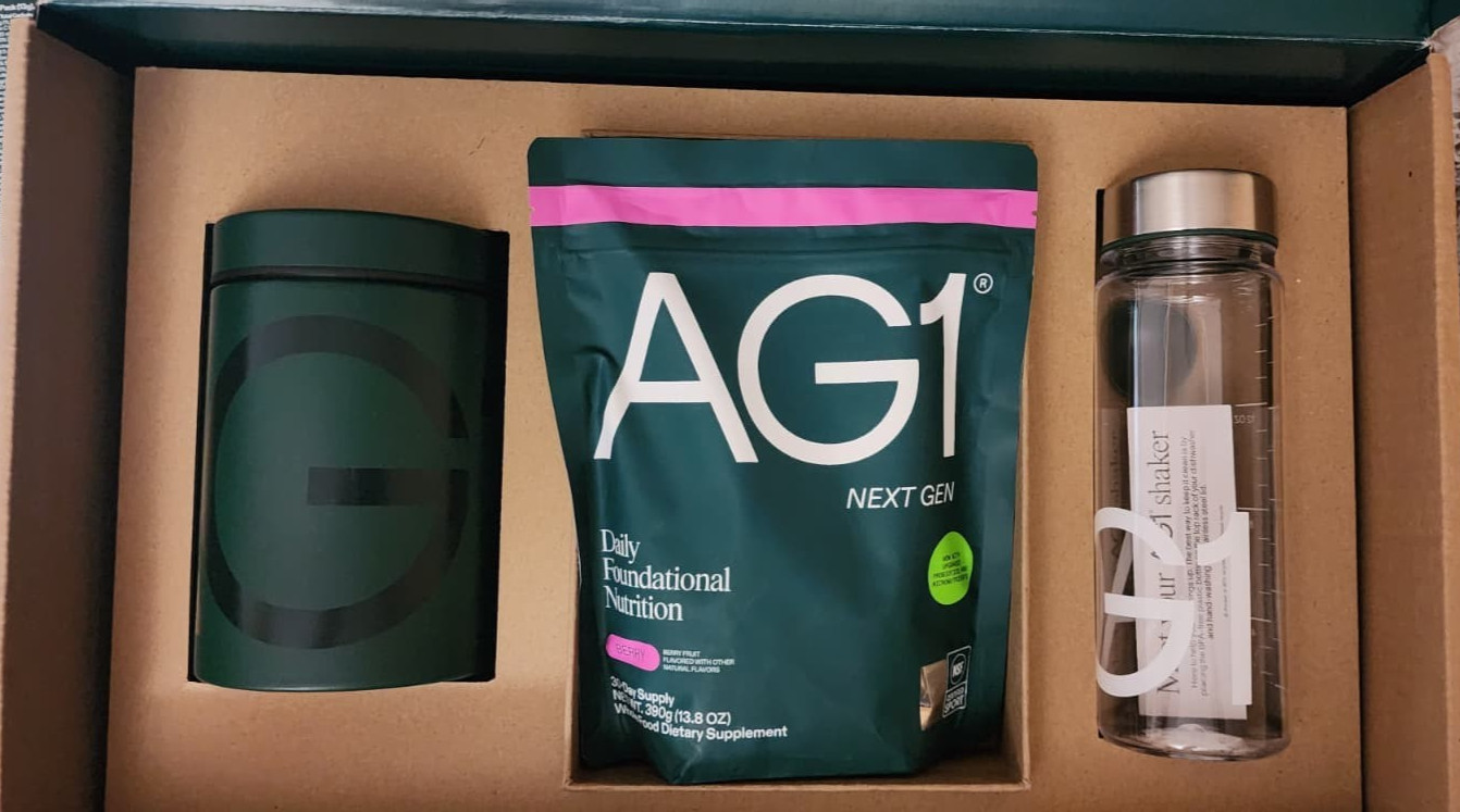 AG1 Greens Powder Supplement Bundle w/Stainless Steel Storage Canister