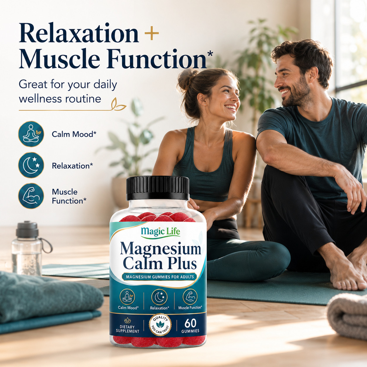 High Absorption Magnesium Citrate Gummies for Adults- Calm Mood, Relax Mind 60ct