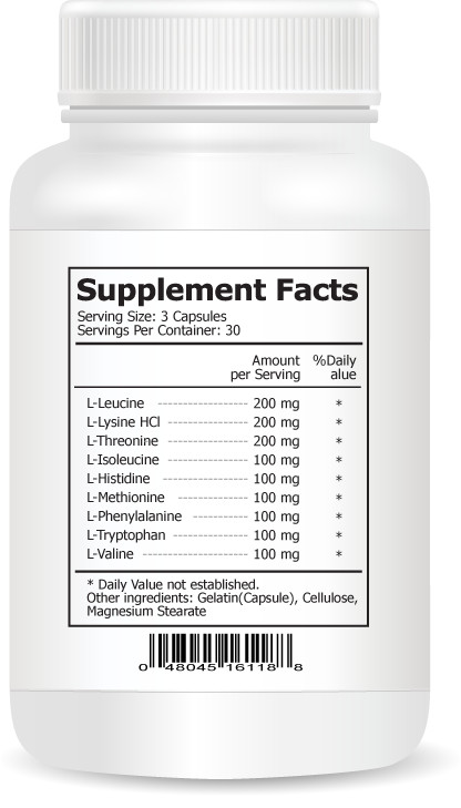 Essential Amino Acids (EAA), High Potency Muscle Growth Supplement Capsules
