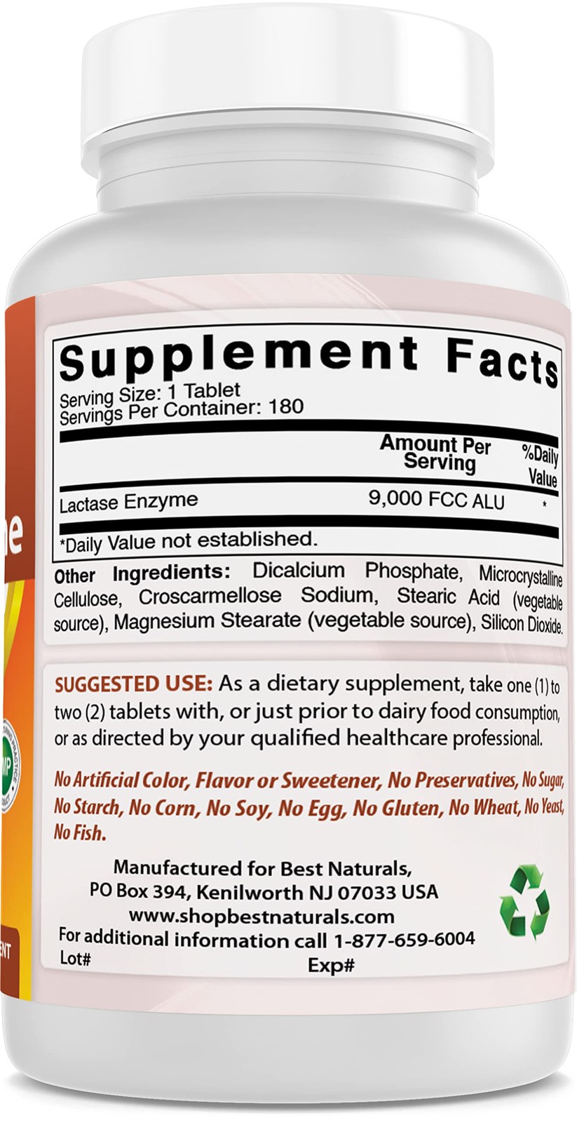 Best Naturals Lactose Intolerance Relief 180 Count (Pack of 1), No Color