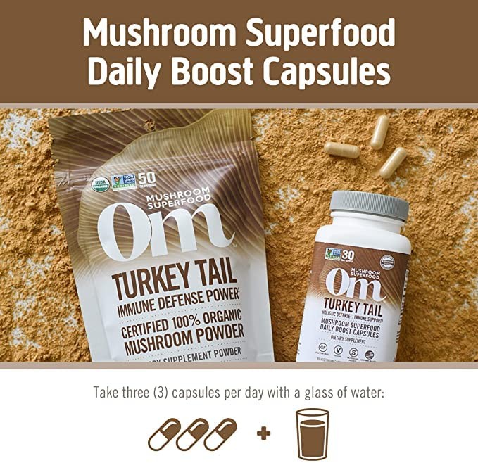 Om Mushroom Superfood Turkey Tail Mushroom Capsules, Immune Support