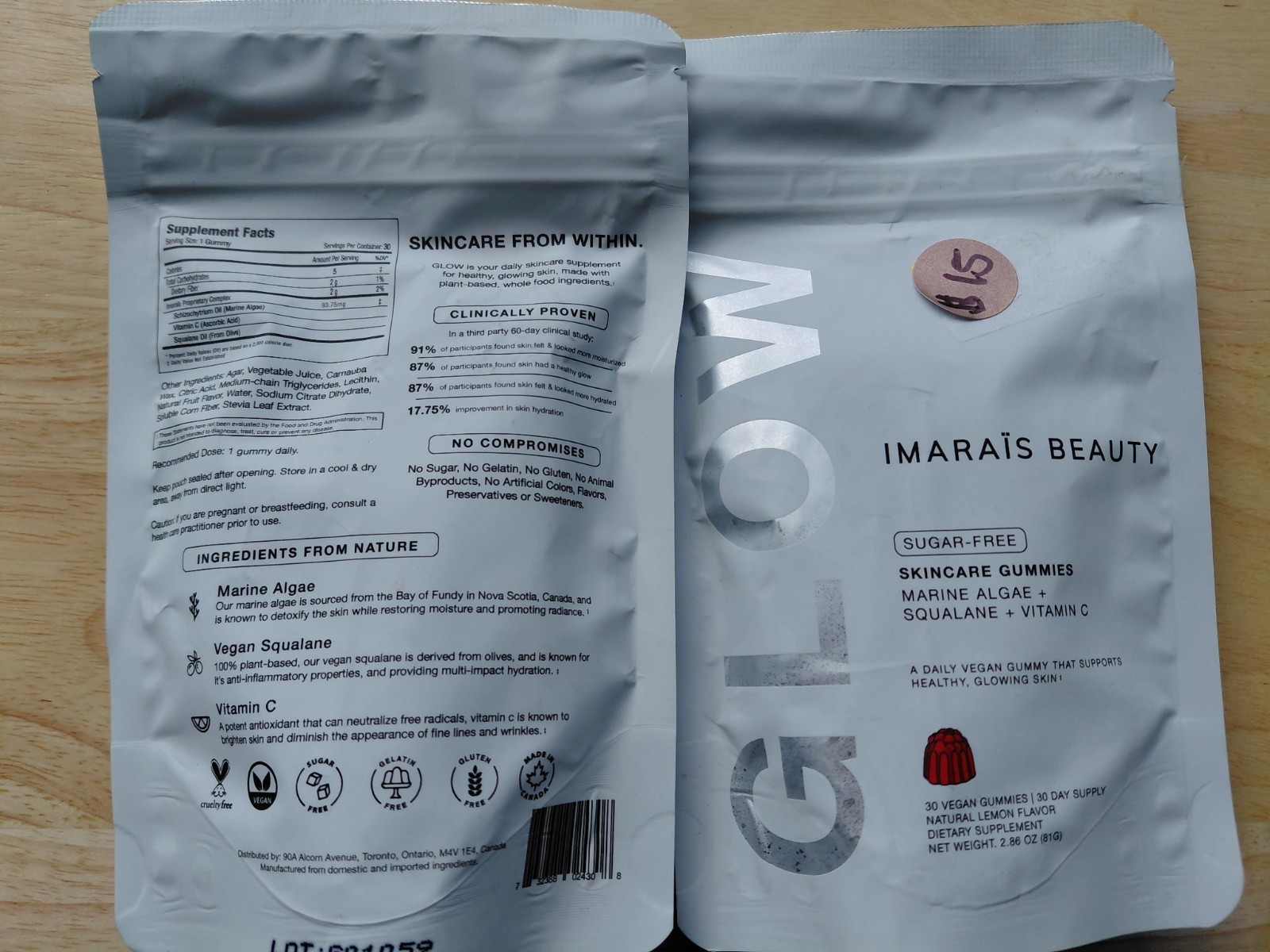 IMARAÏS BEAUTY Glow Skincare Gummies Sugar-Free Vegan Lemon Marine Algae