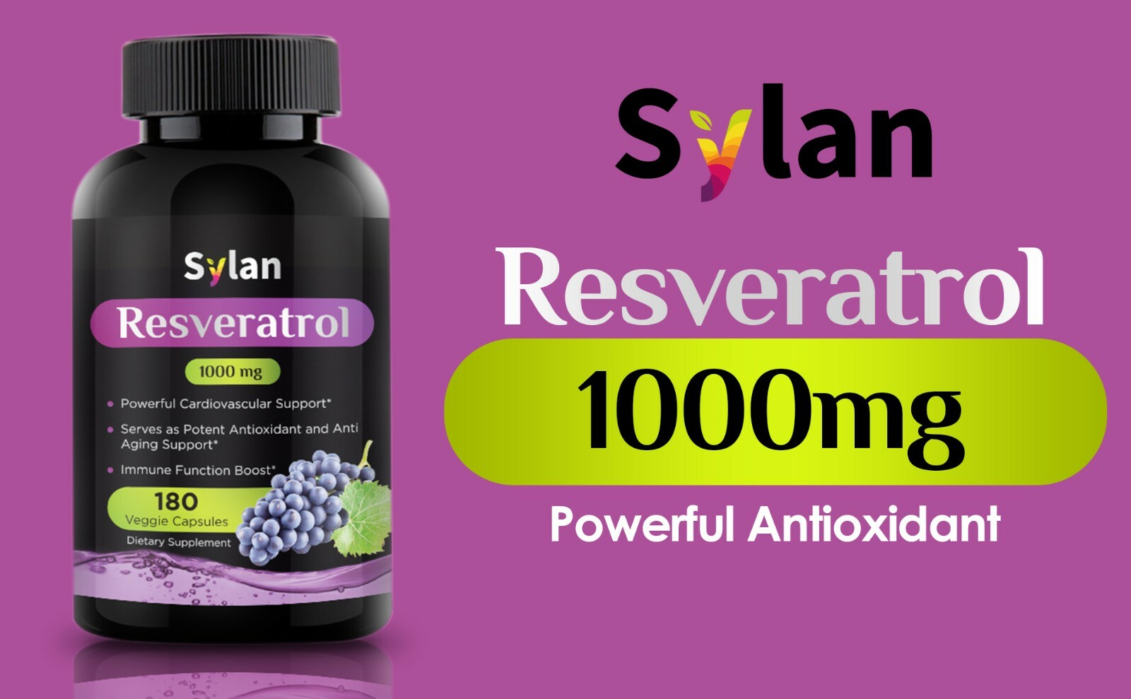 Resveratrol Supplement 1000 mg 180 Caps Made in USA Antioxidant & Anti Aging