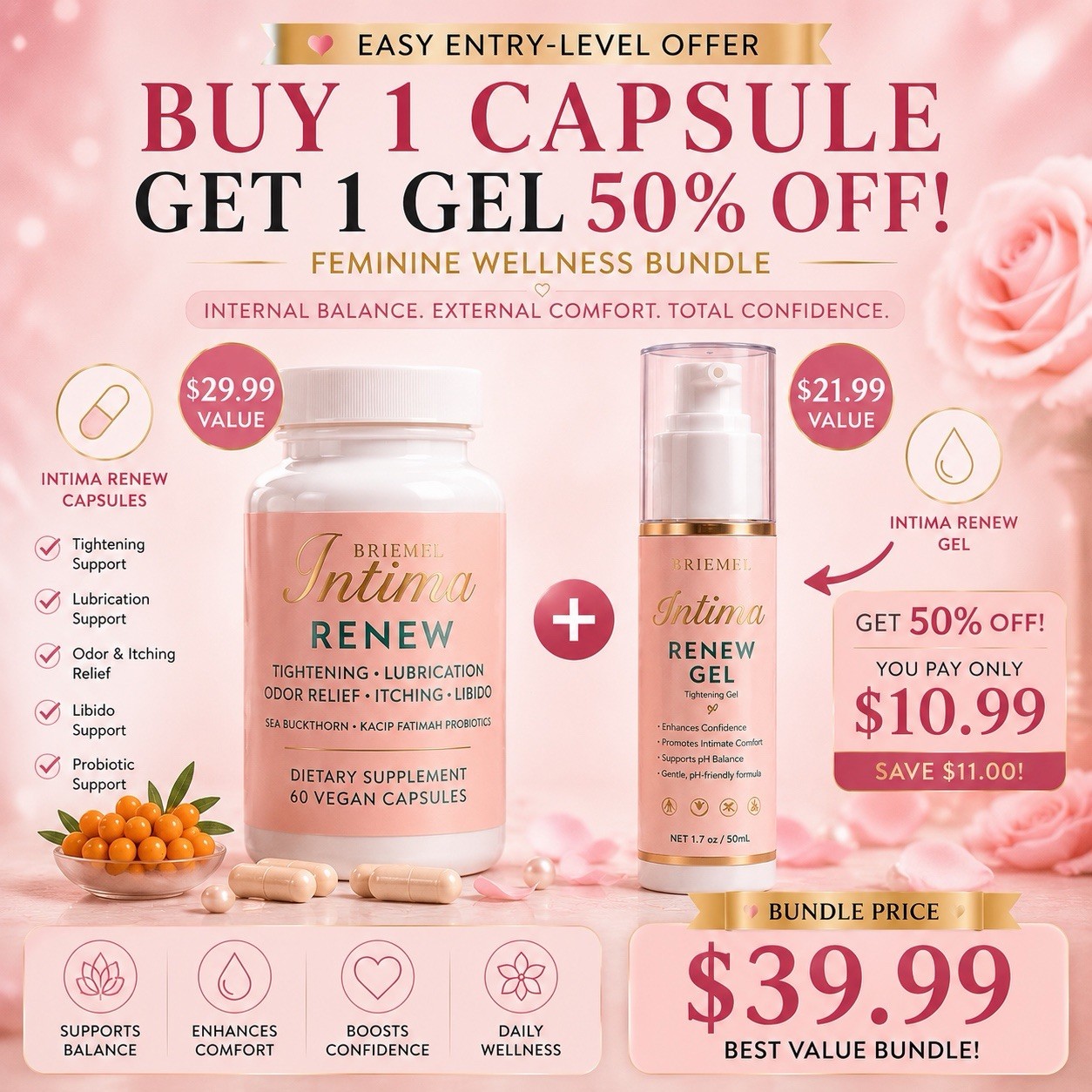Women’s Feminine Wellness Capsules & Gel| Lubrication, Odor Support, Probiotics