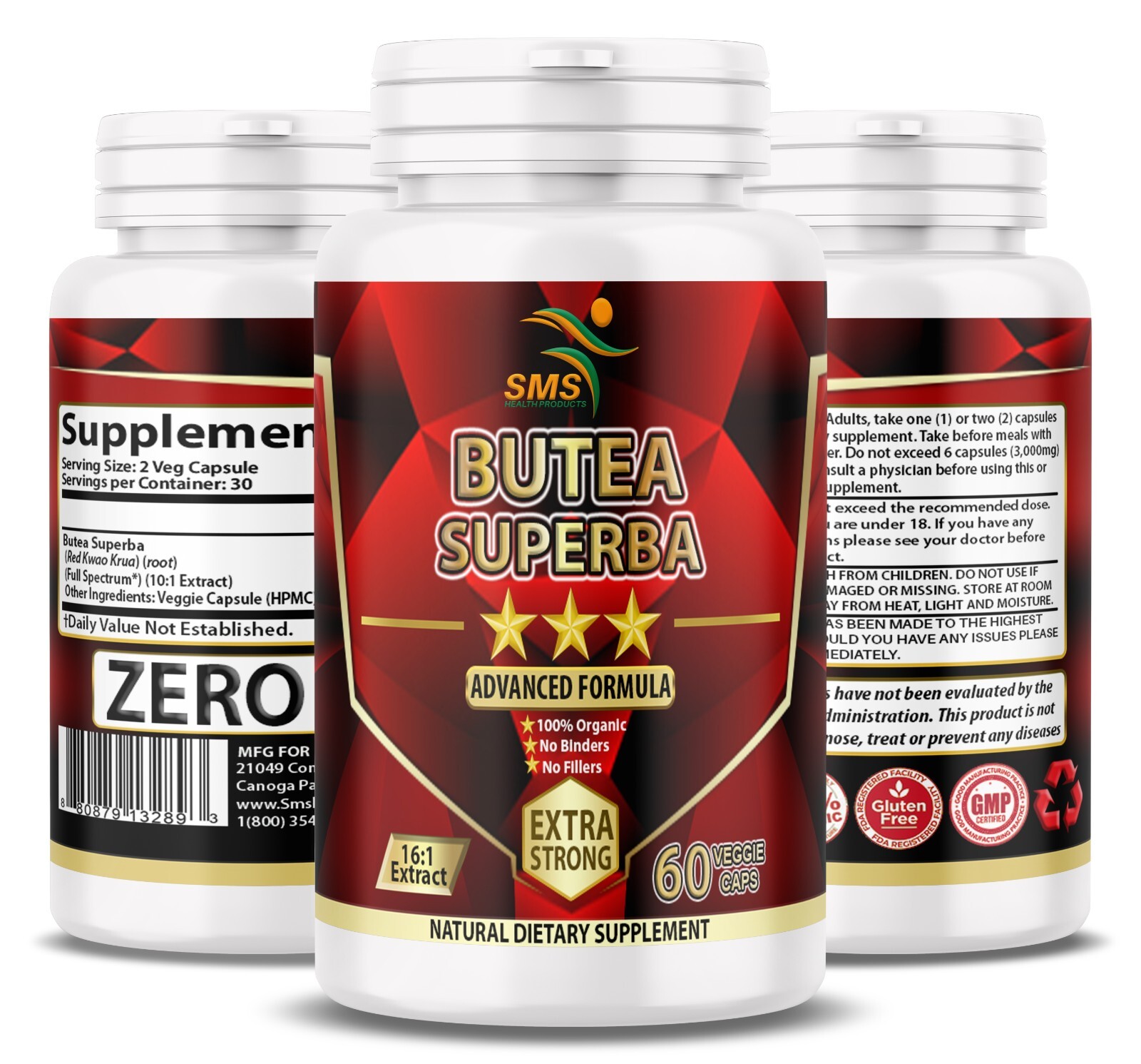 3 X Organic Butea Superba Red Kwao Krua 1000mg DAILY Veg Caps Men’s Health 180