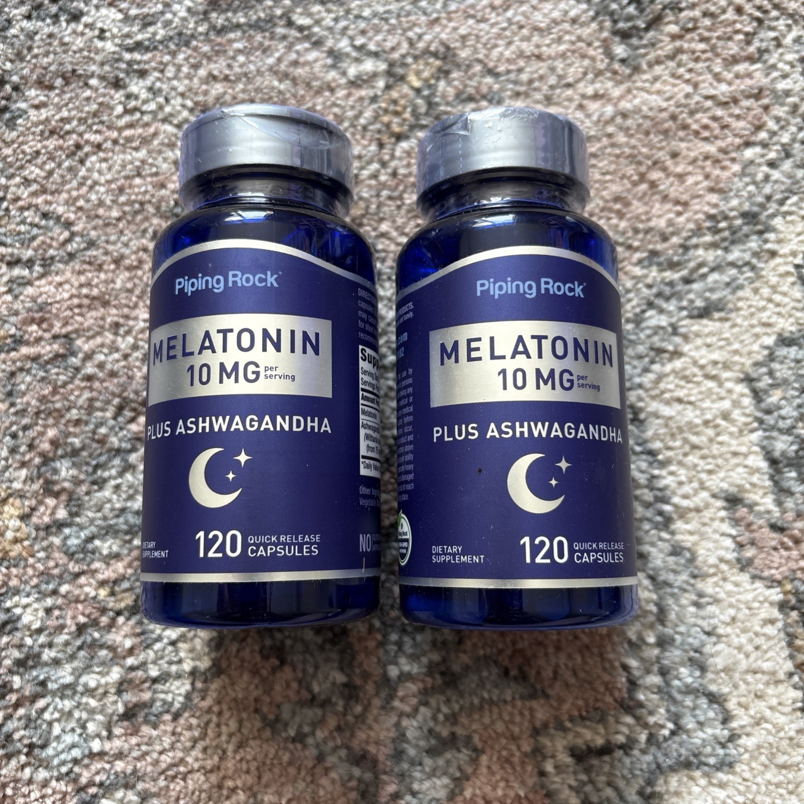 Piping Rock Melatonin 10 mg with Ashwagandha – 120 Capsules (Lot of 2)