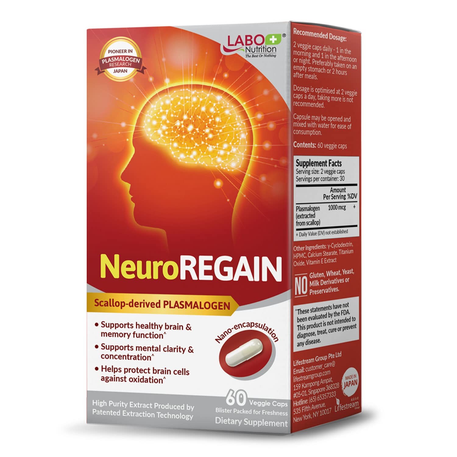 LABO Nutrition NeuroREGAIN – Scallop-derived PLASMALOGEN 60 Count (Pack of 1)