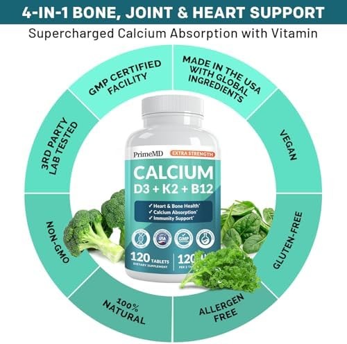 4-in-1 Calcium 1200 mg with Vitamin D3 K2 – Extra Strength Calcium Supplements f