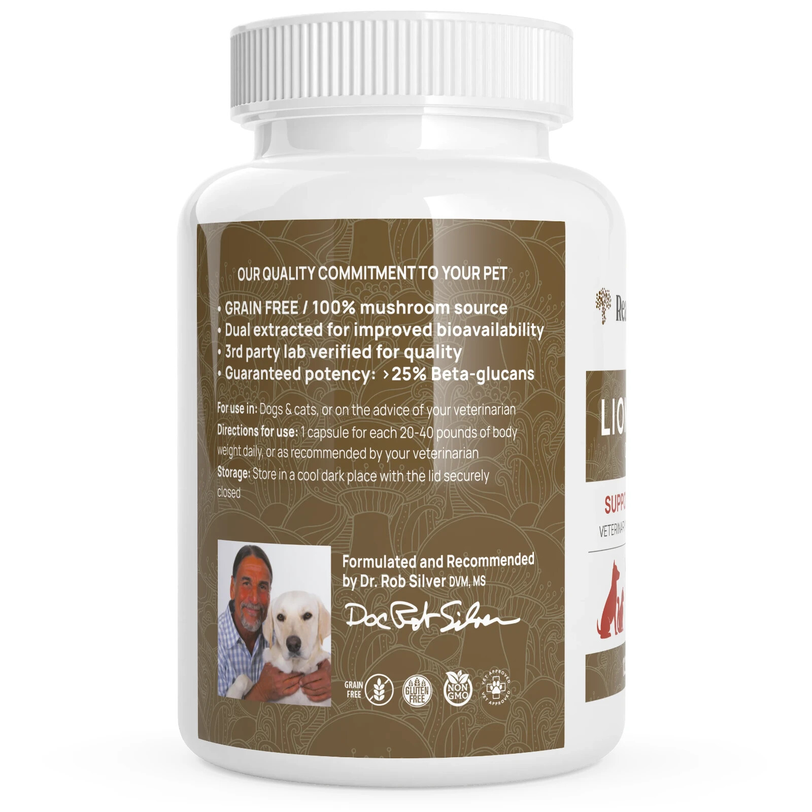 Real Mushrooms Organic Lion’s Mane Capsules for Pets Non-GMO 120 Chews NEW