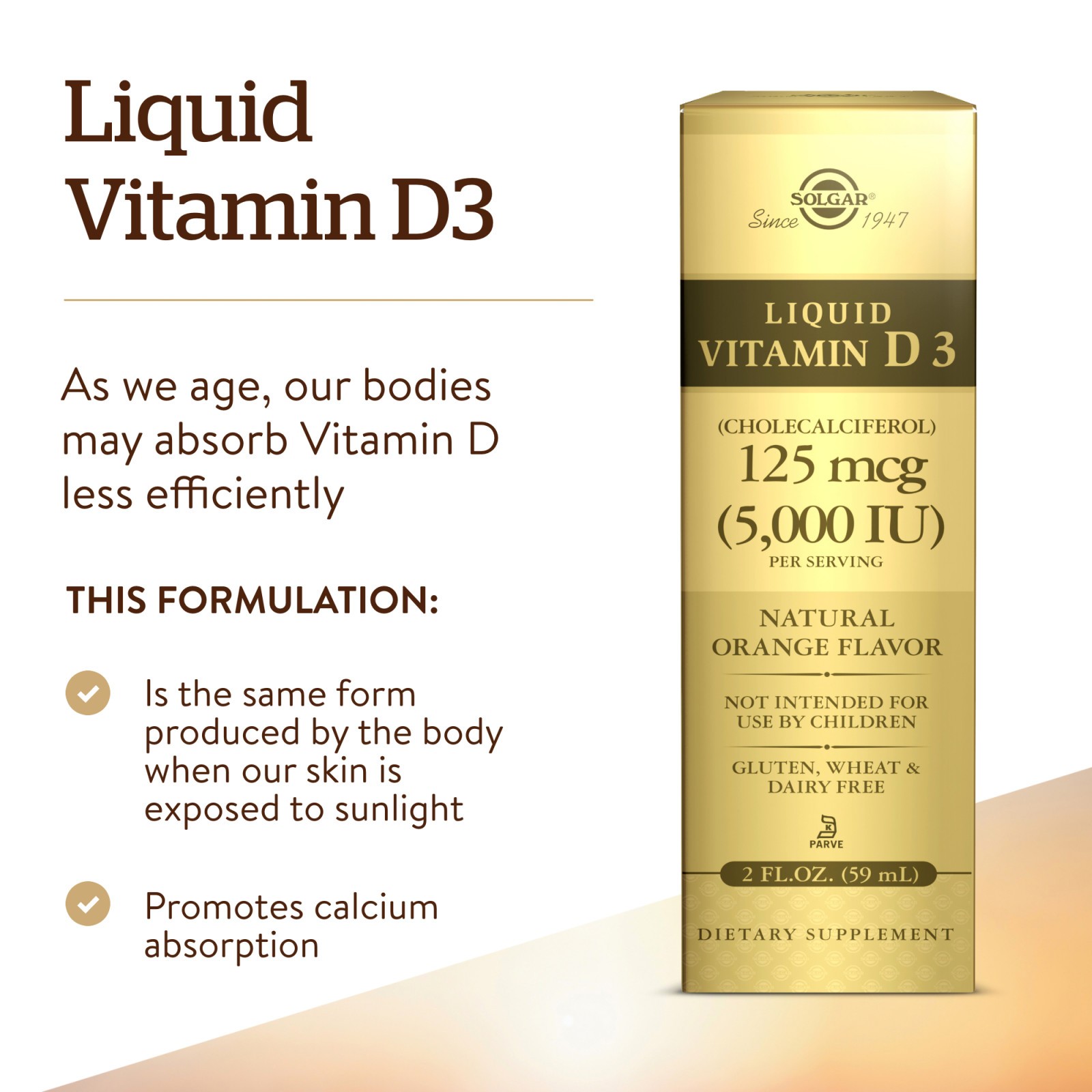 Solgar Liquid Vitamin D3 (Cholecalciferol) 125 mcg (5000 IU) , Bone and Teeth