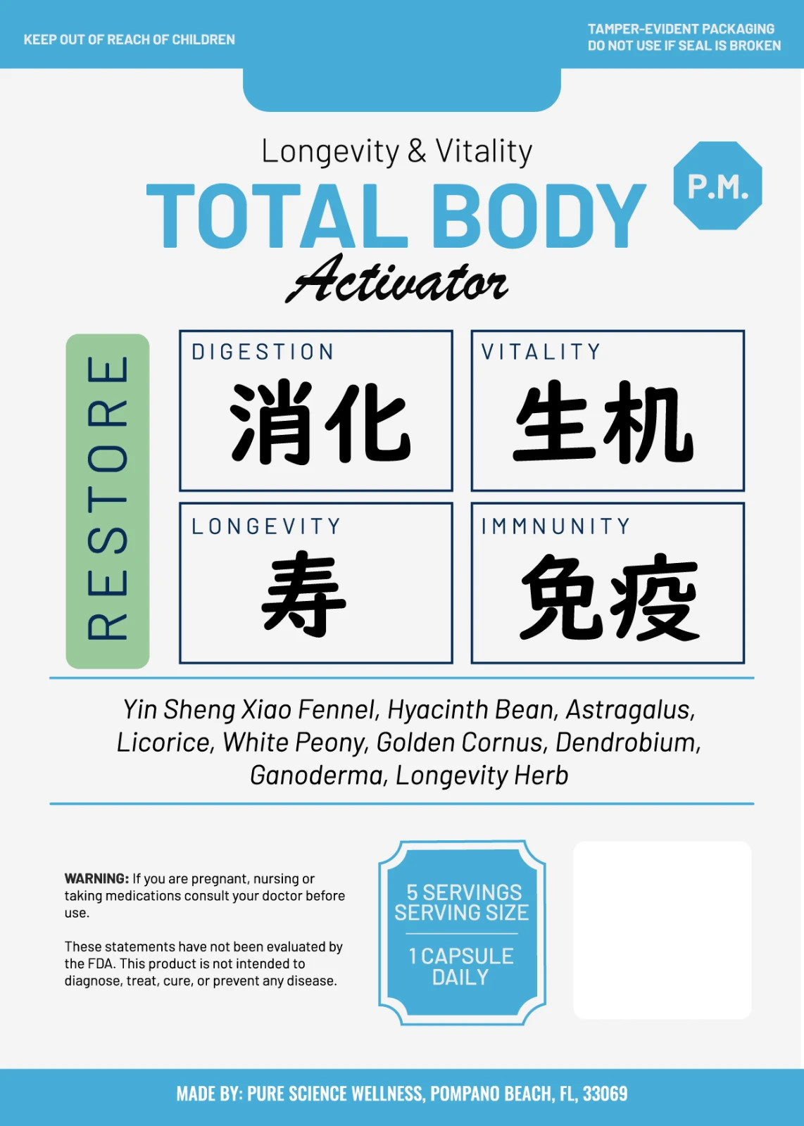 RESTORE Total Body Activator AM / PM – Pain/Energy/Digestion/ Immunity/Longevity