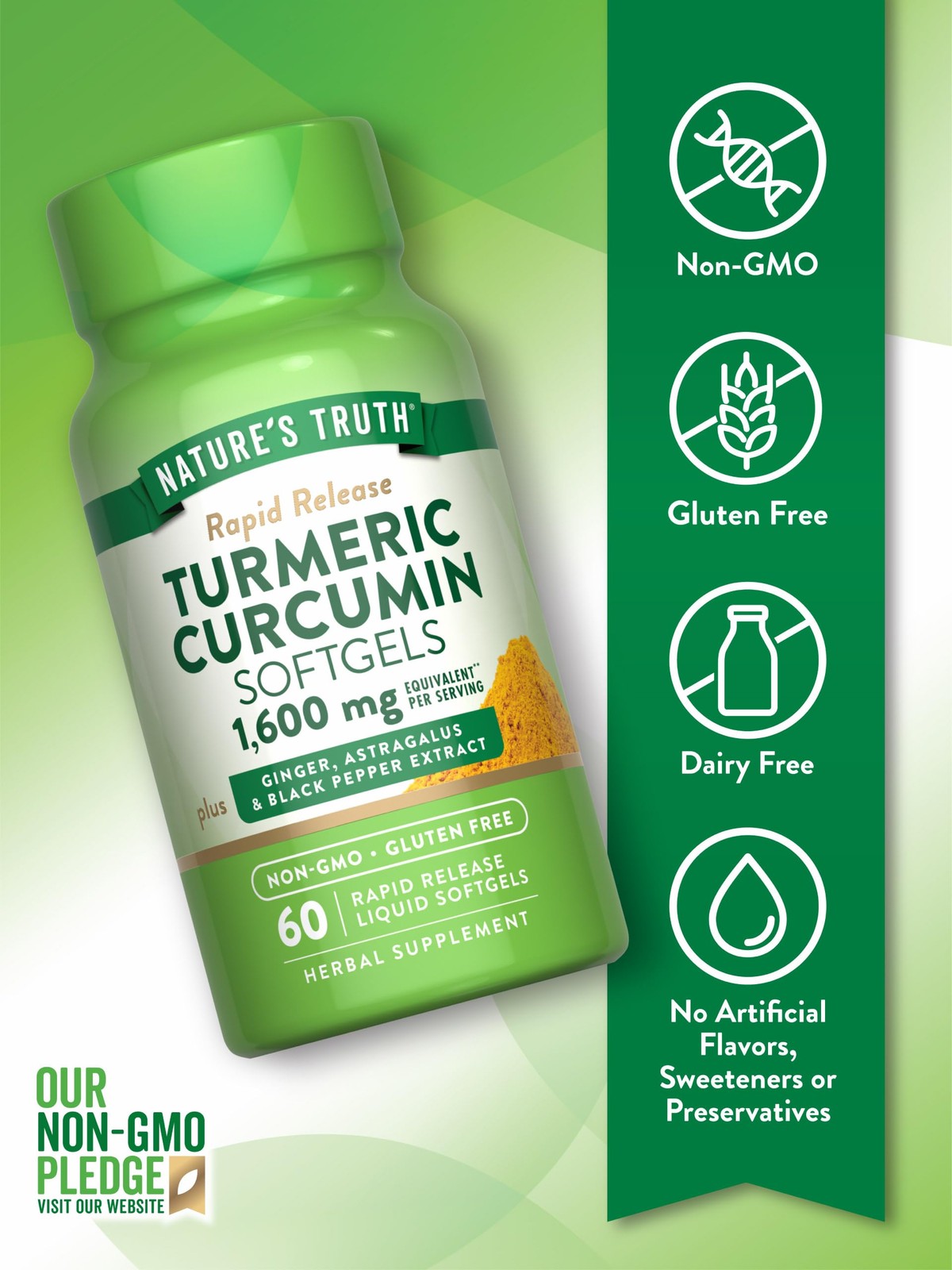 Nature’s Truth Turmeric Curcumin 10mg | Softgel Capsules | with Ginger,