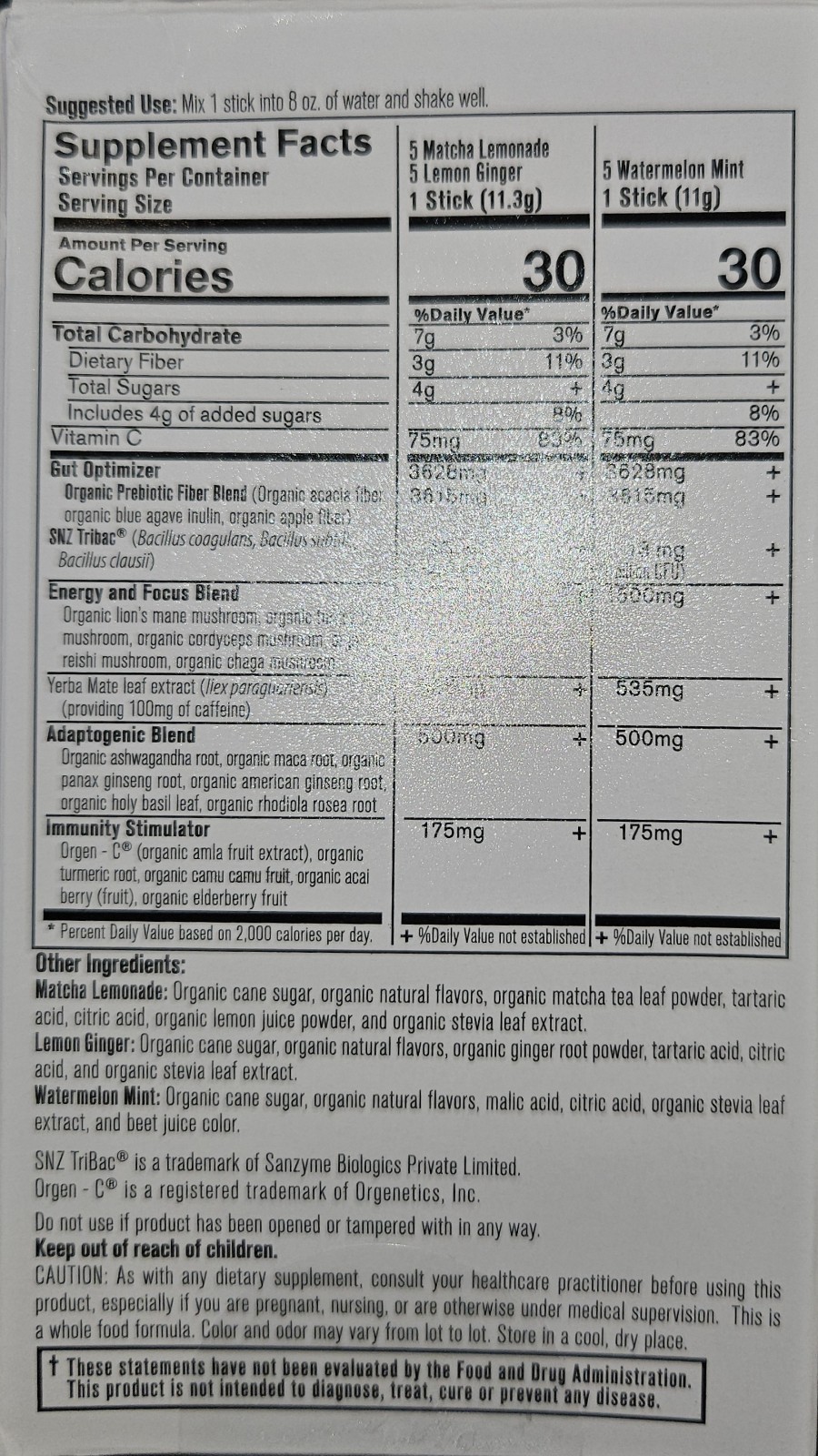 Organixx Clean Sourced Yerba Complex Superblend Powder Drink Mix Pre & Probiotic