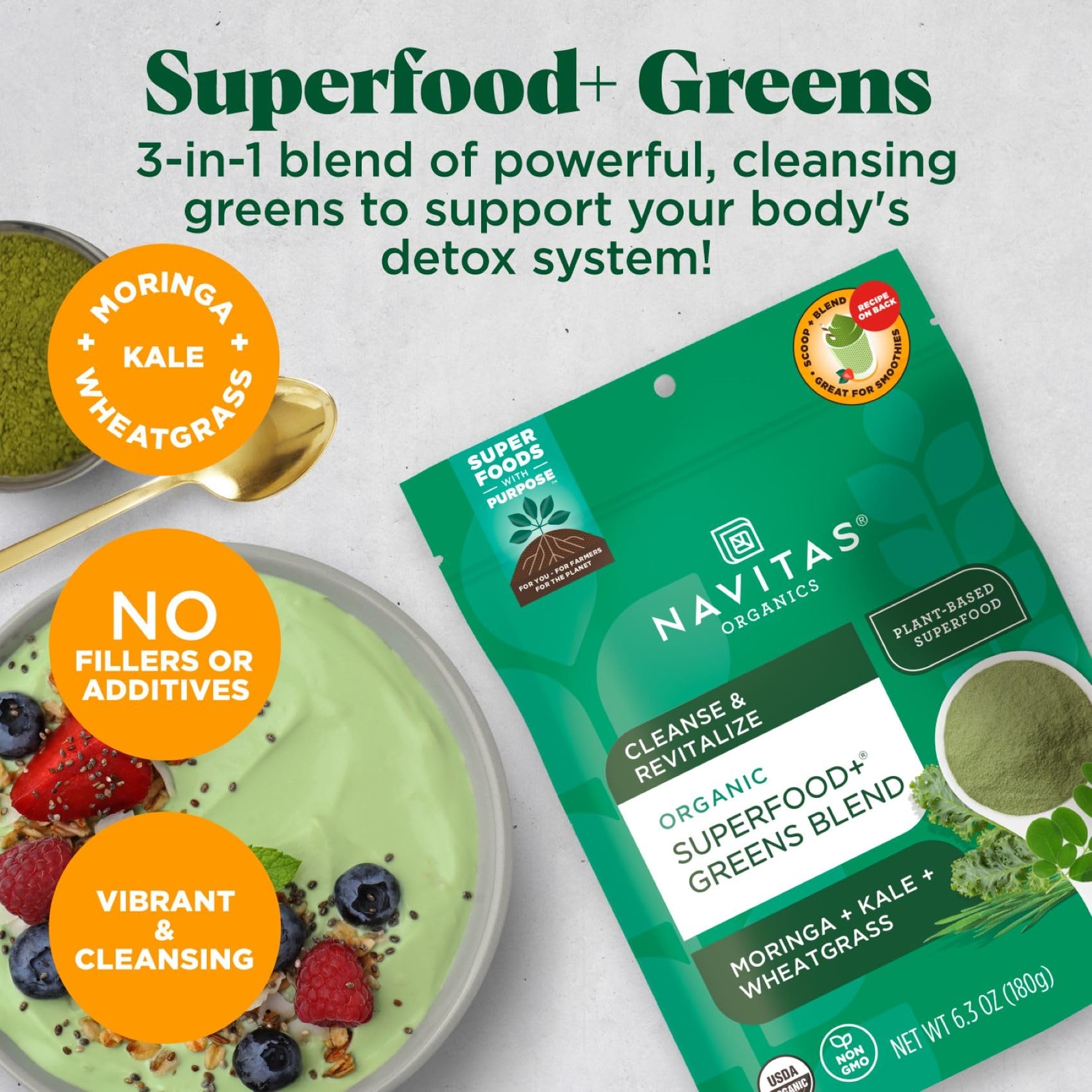 Navitas Organics Superfood Greens Blend 6.3oz Organic Detox Smoothie Powder