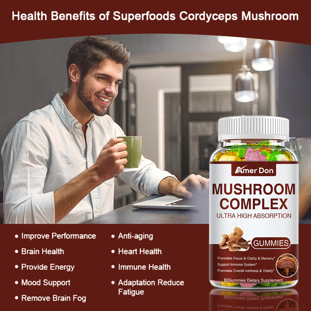 Mushroom Gummies Supplement 2500mg 10 Mushrooms Blend Reishi,Lions Mane US SHIP