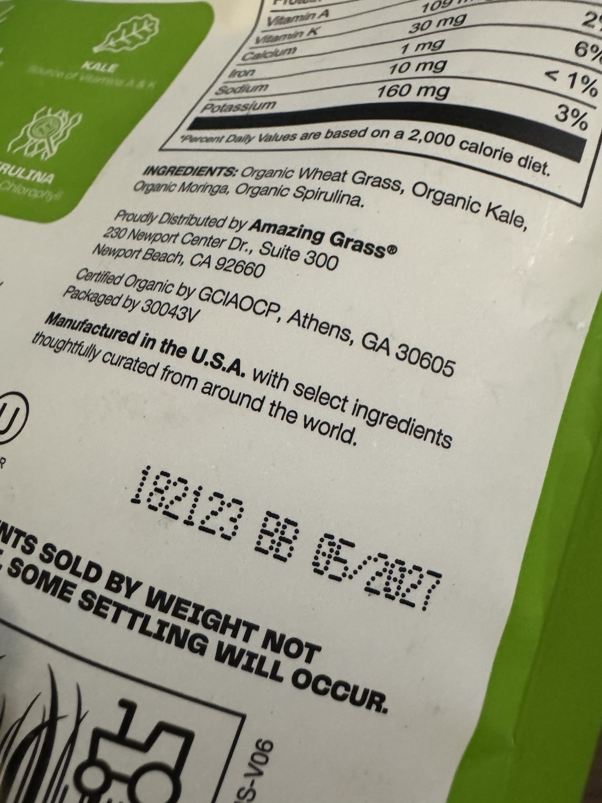 Amazing Grass Organic Supergreens Powder Wheat Grass Kale Moringa Spirulina 30