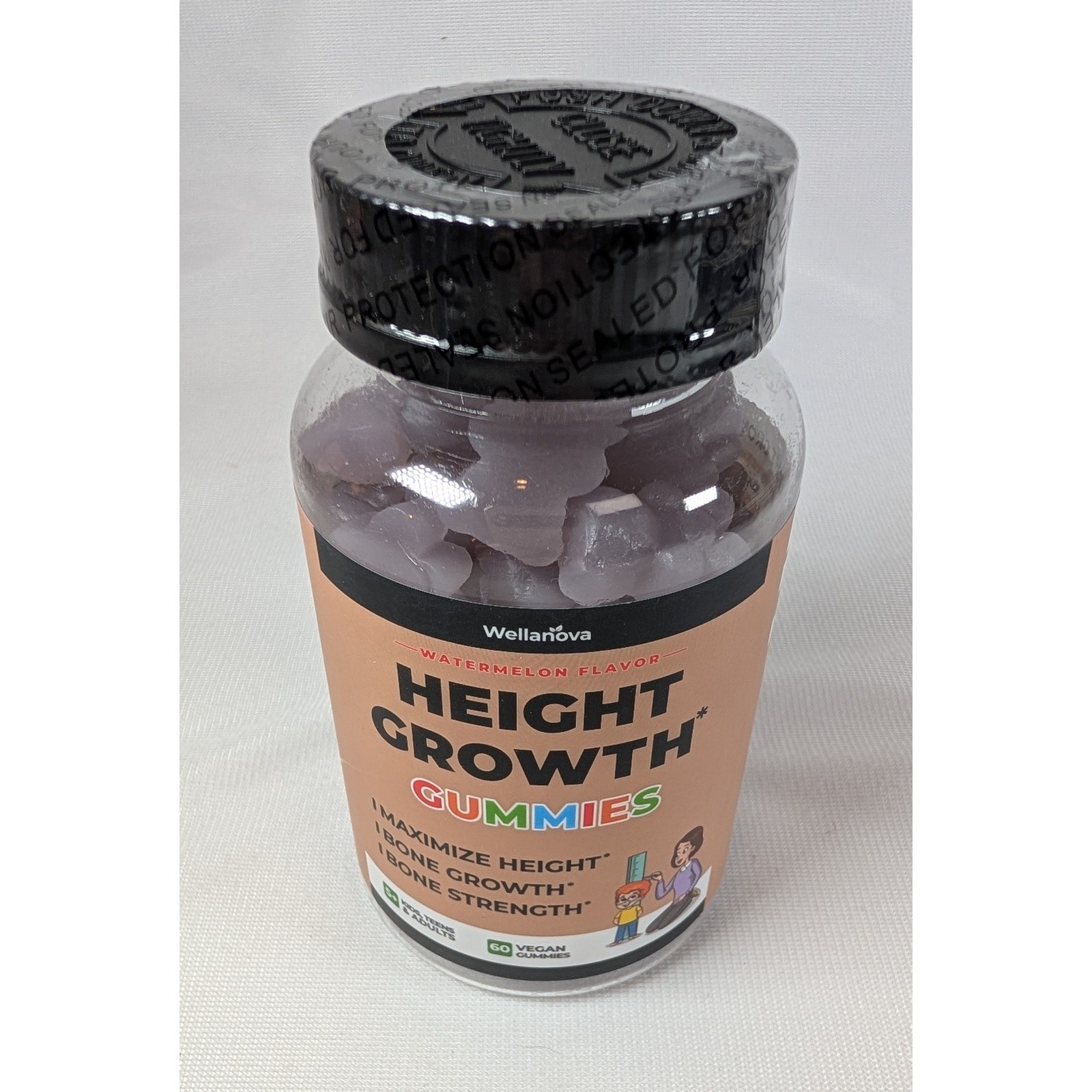 Wellanova Height Growth Gummies Watermelon 60 Count Vegan Vitamin D3 K2 Calcium