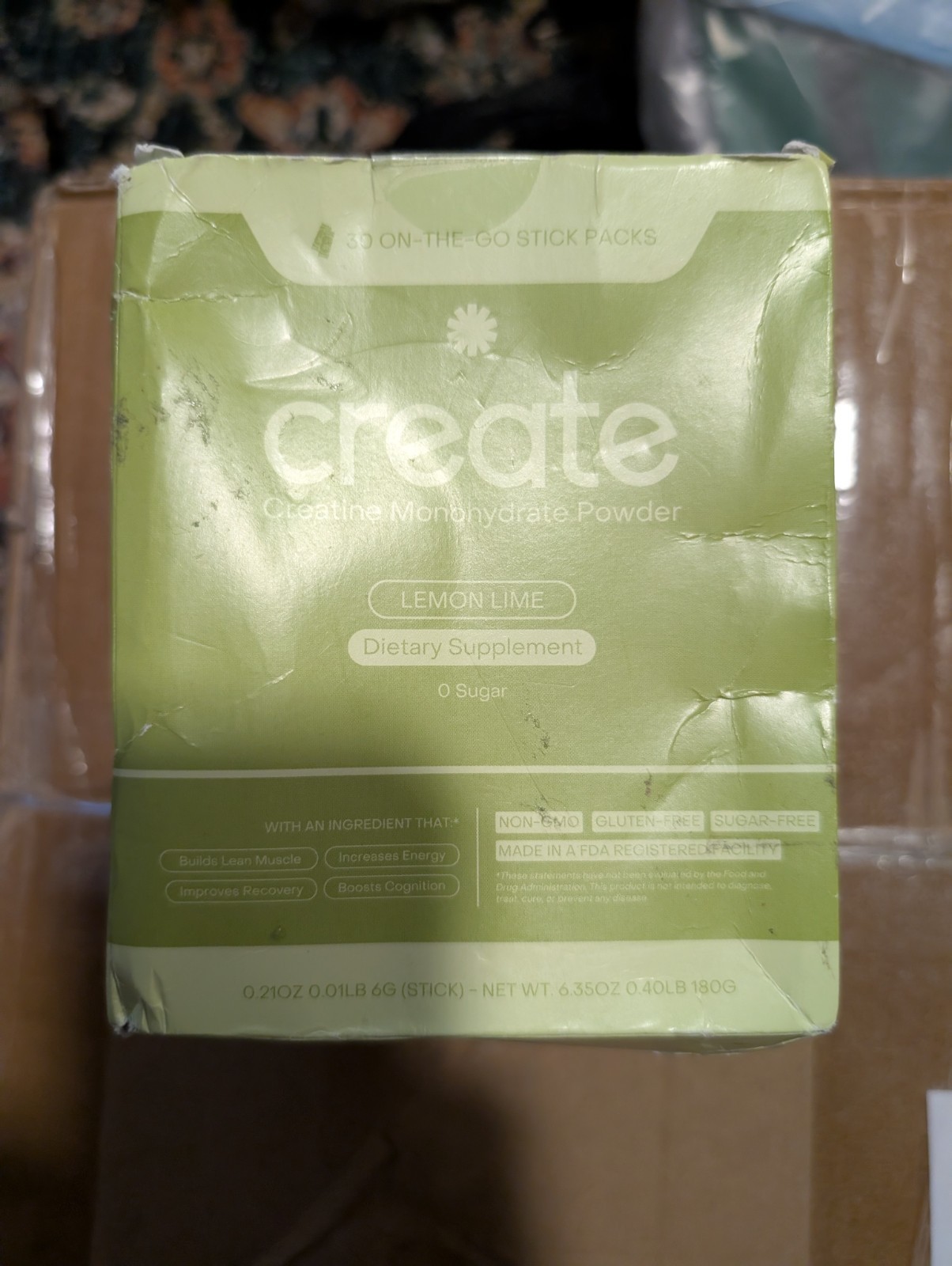Create Creatine Monohydrate Powder Lemon Lime Sugar-Free Supplement 30 Pack