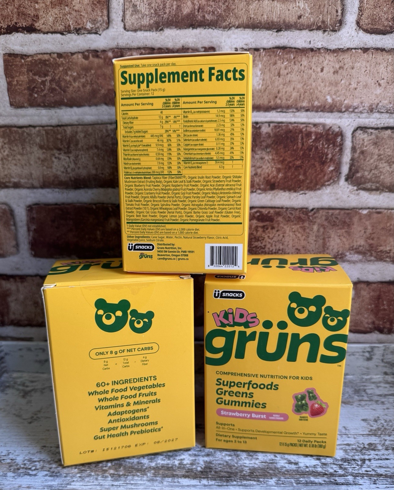 Ü Snacks Kids Superfoods Greens Gummies Strawberry Burst, Vegan, 12 Daily Packs