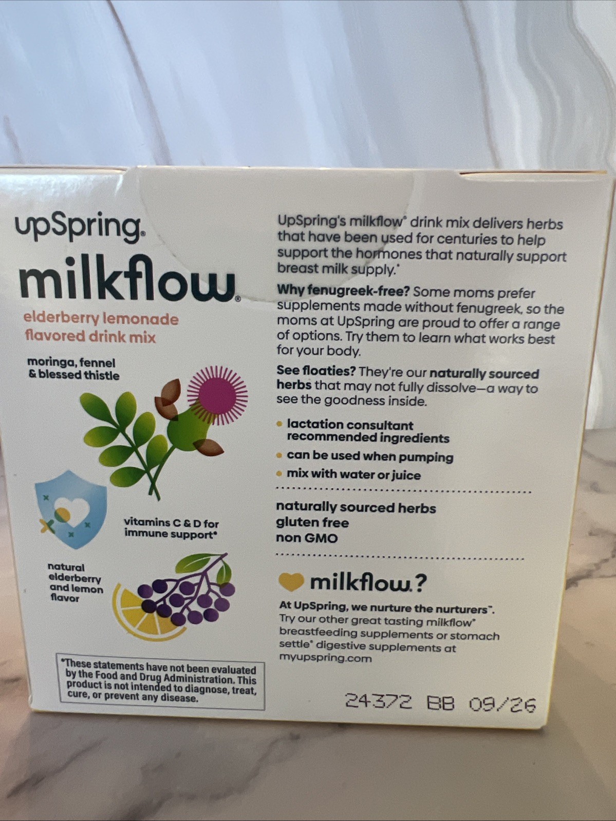 UpSpring Milkflow Elderberry Lemonade Drink Mix 16 Packets Lactation Supplement